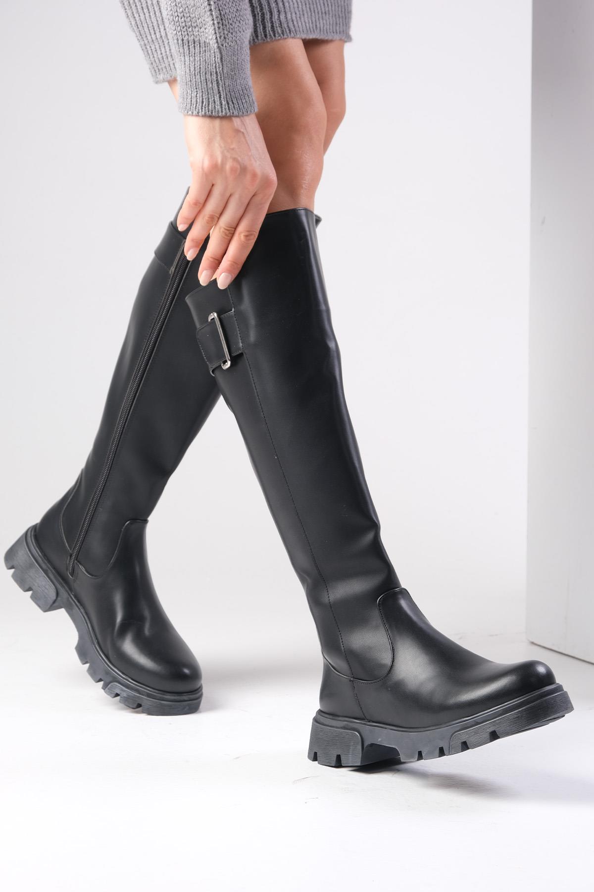 Arya Siyah Renk Fermuarlı Postal Çizme