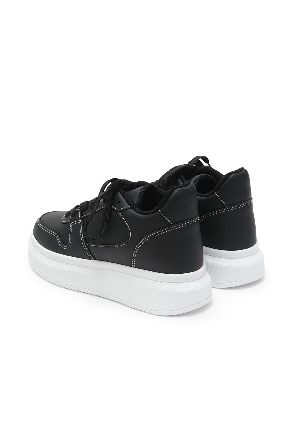 Secret 7 cm Boy Yükselten Dikiş Detaylı Siyah Sneaker