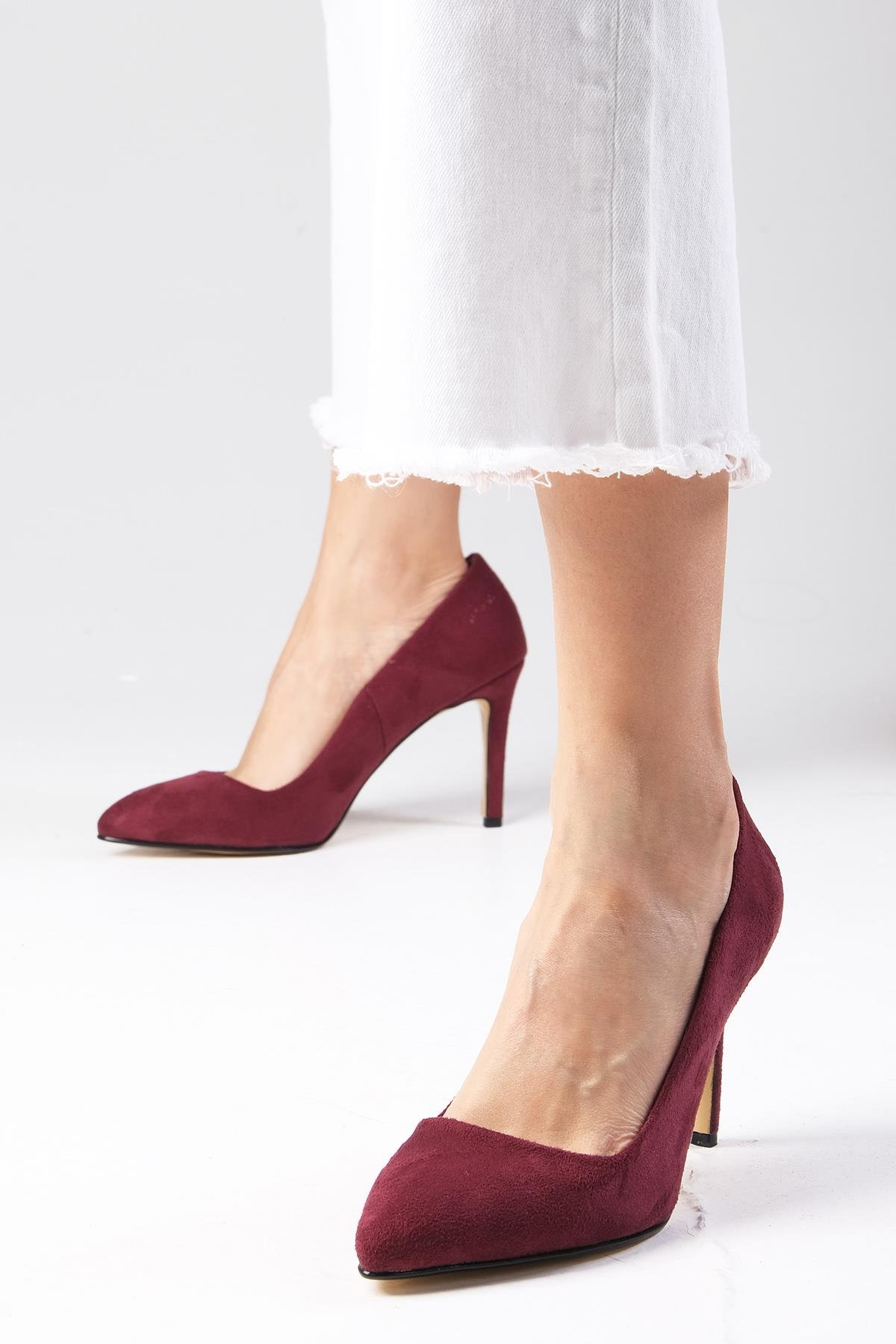 Basic Bordo Renk Süet Stiletto