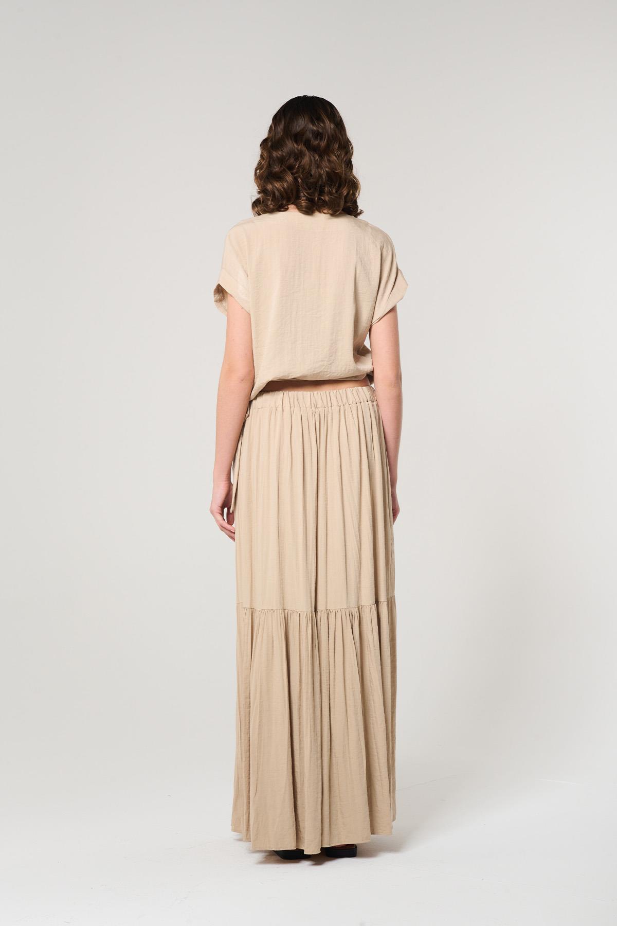 Bej Renk Kare Cepli Bluz