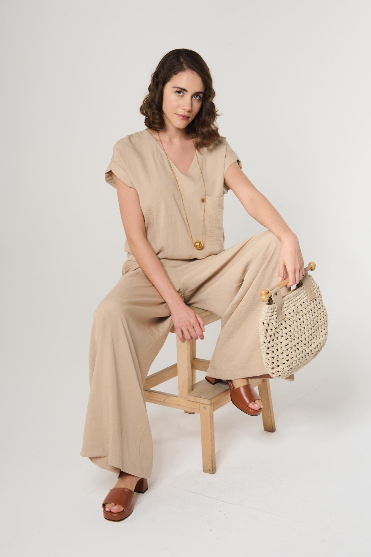 Bej Renk Palazzo Pantolon