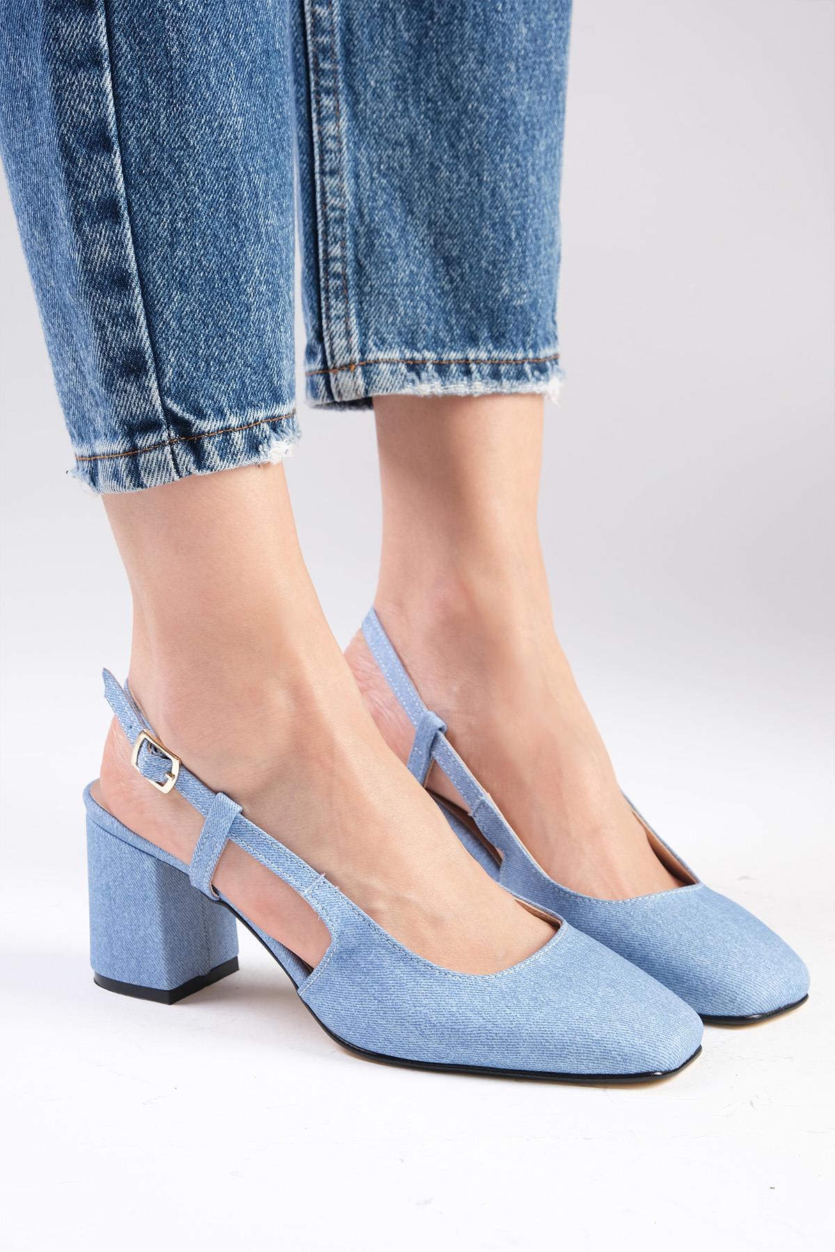 Belinda Mavi Renk Denim Kumaş Topuklu Ayakkabı