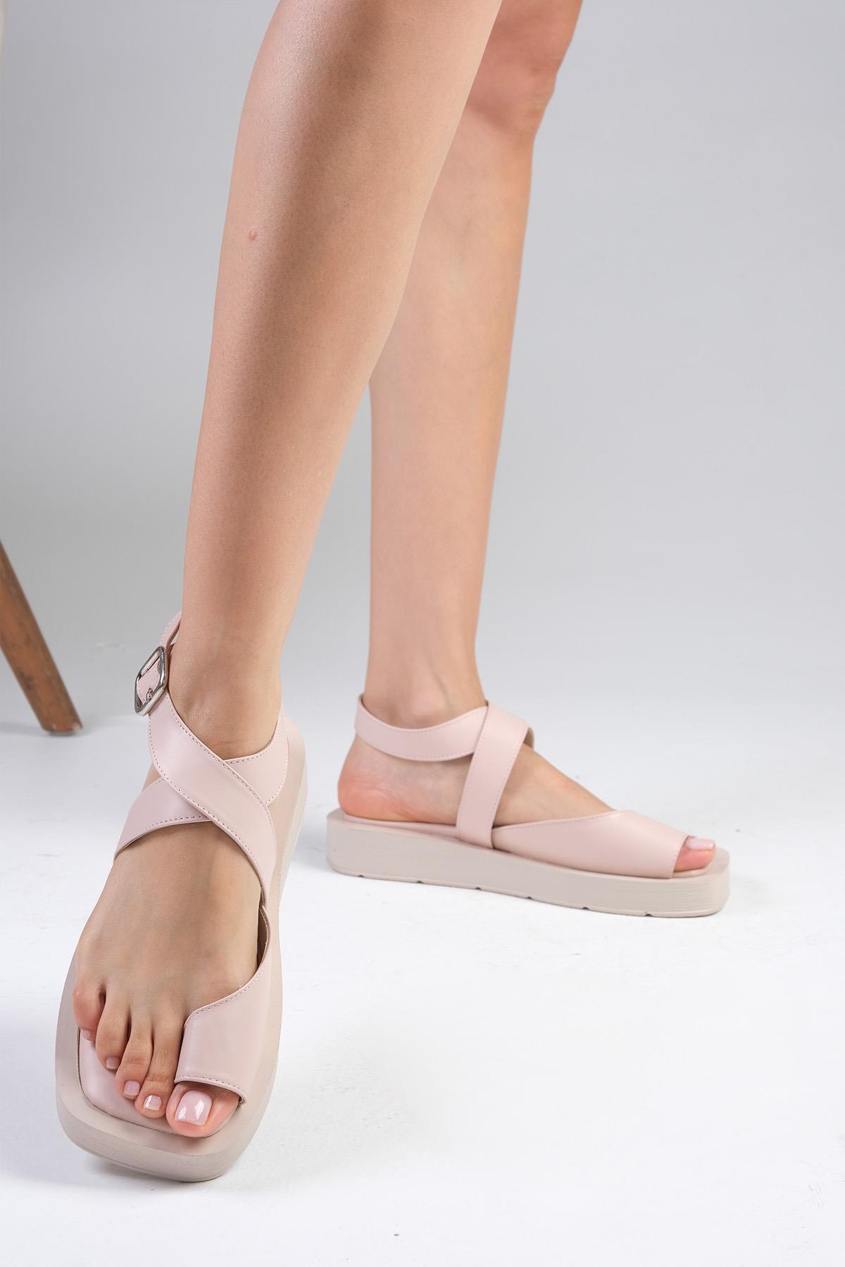Belita Hakiki Deri Pudra Kadın Sandalet