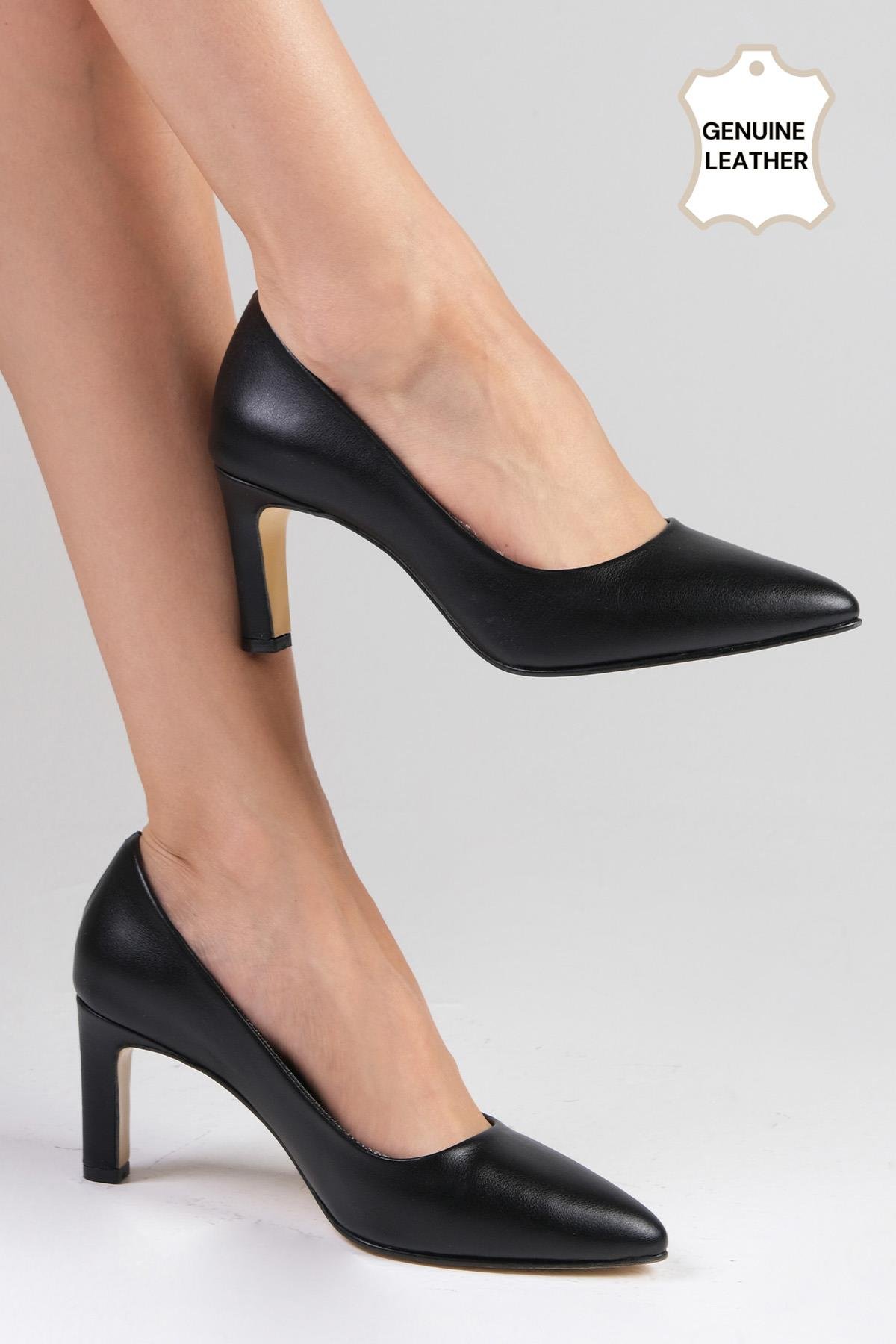 Beliz Hakiki Deri Siyah Renk Stiletto