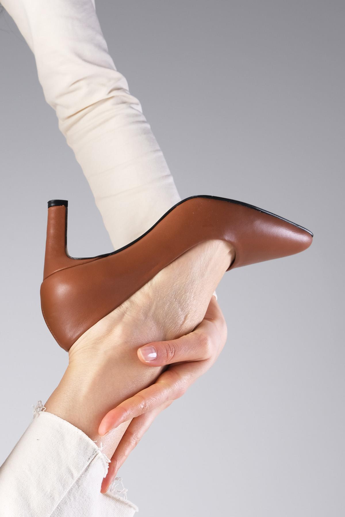 Beliz Hakiki Deri Taba Renk Stiletto