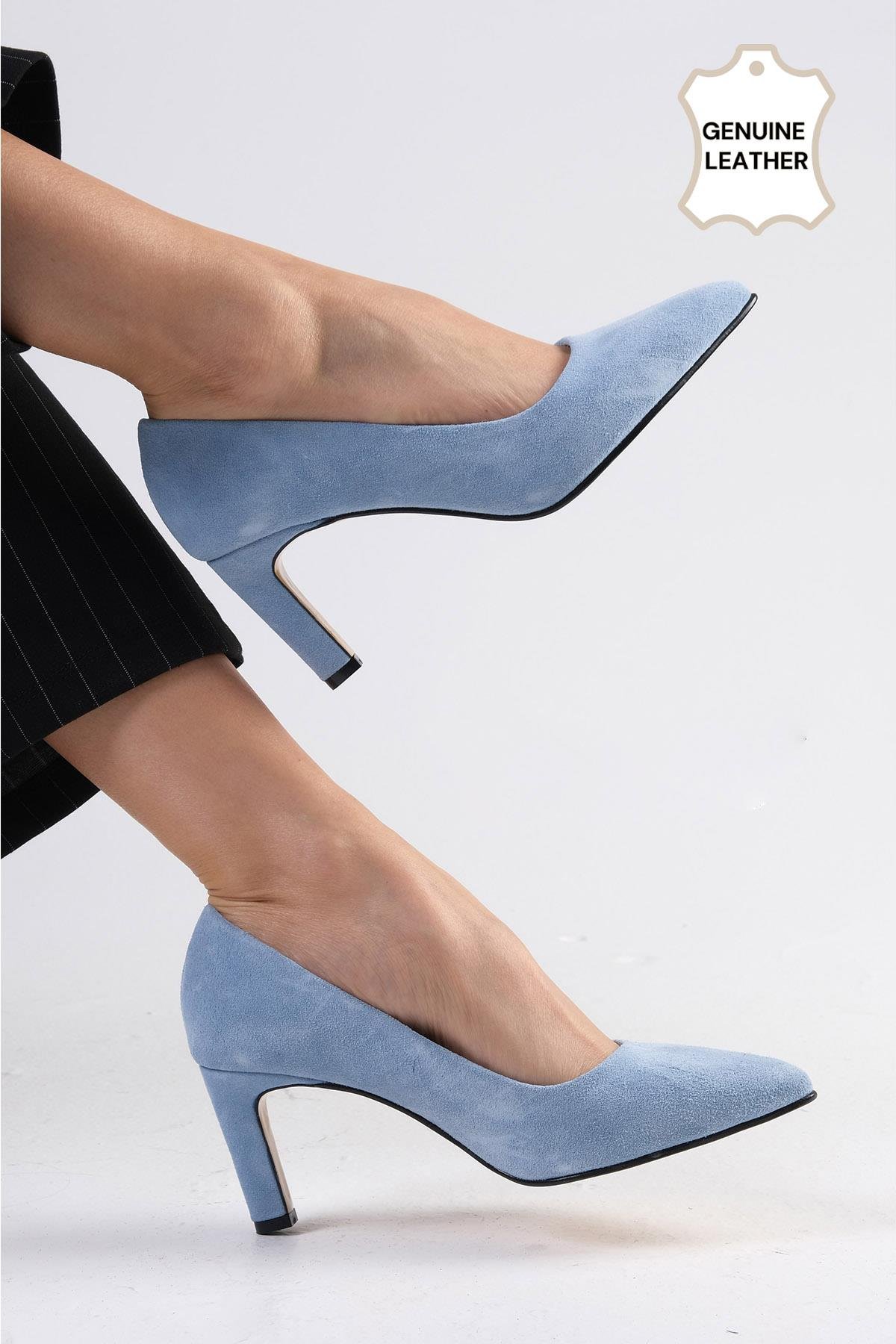 Beliz Hakiki Süet Mavi Stiletto