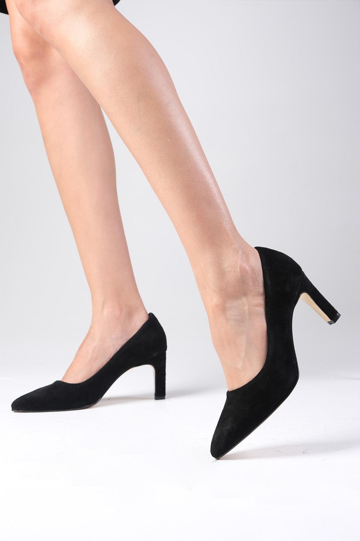 Beliz Hakiki Süet Siyah Stiletto