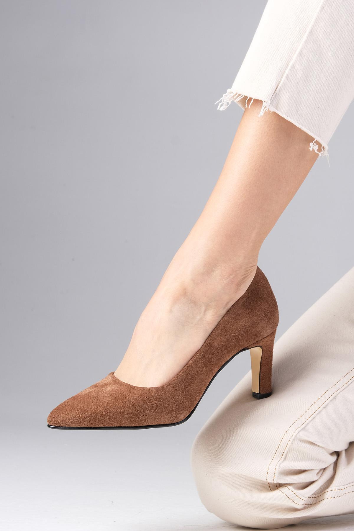 Beliz Hakiki Süet Taba Renk Stiletto