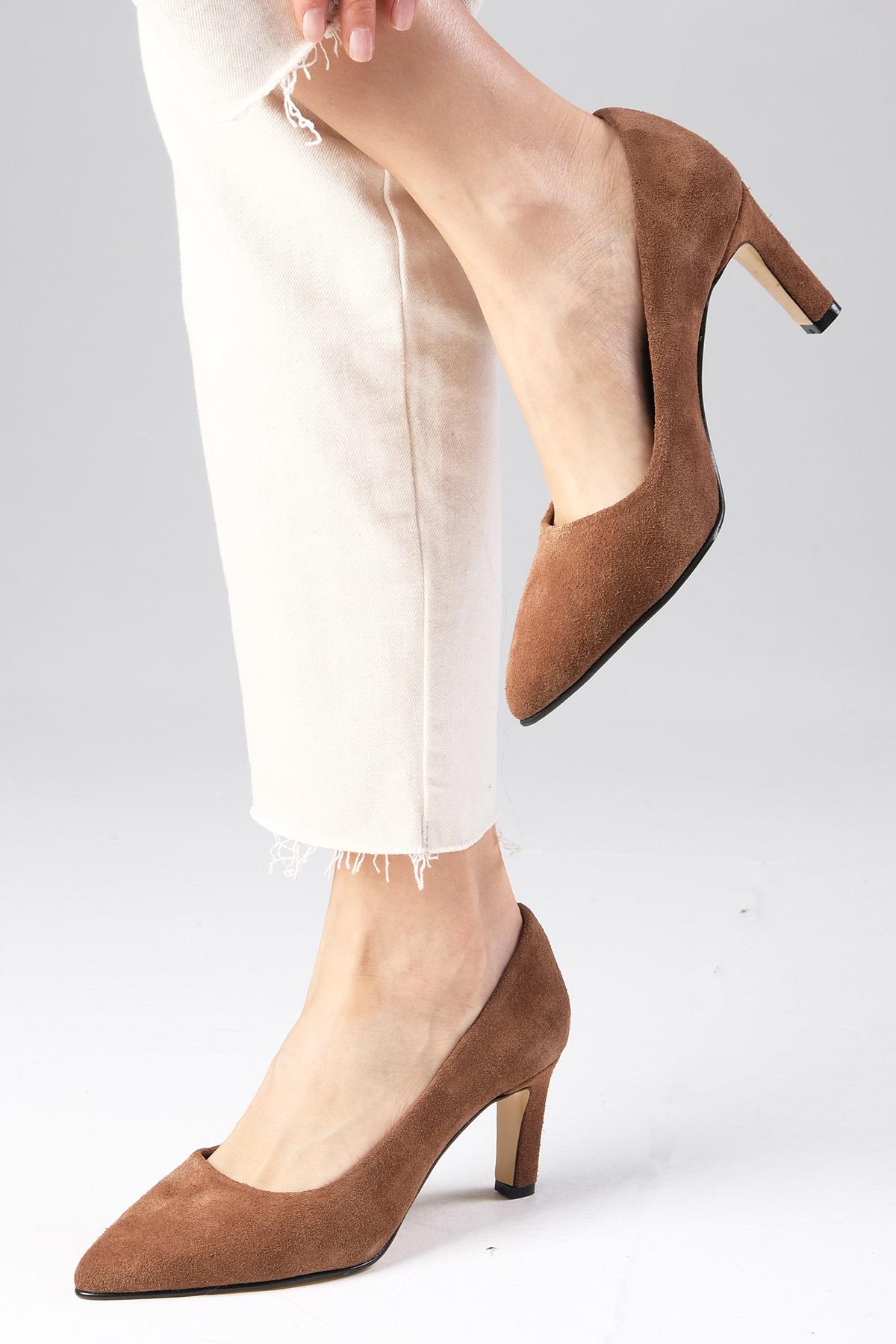 Beliz Hakiki Süet Taba Renk Stiletto