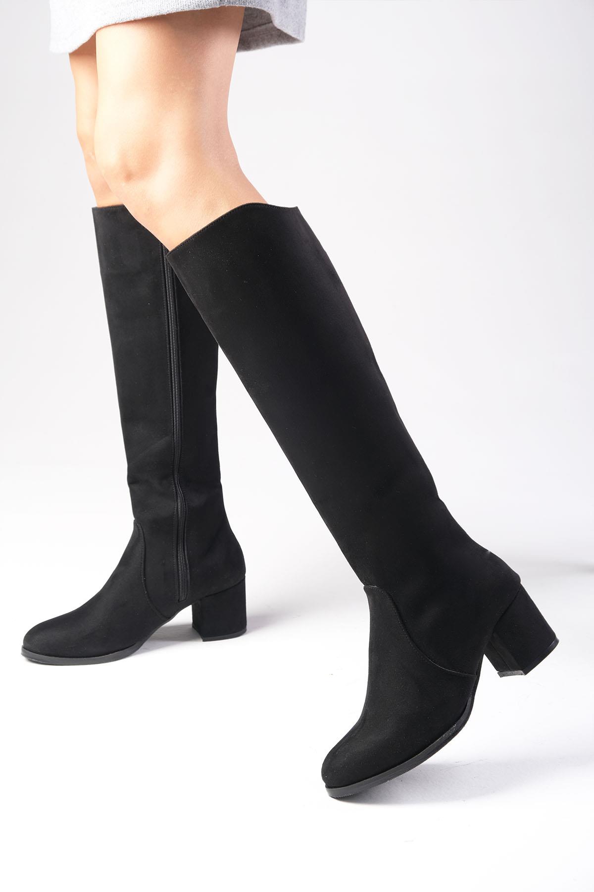 Bella Siyah Renk Süet Fermuarlı Çizme