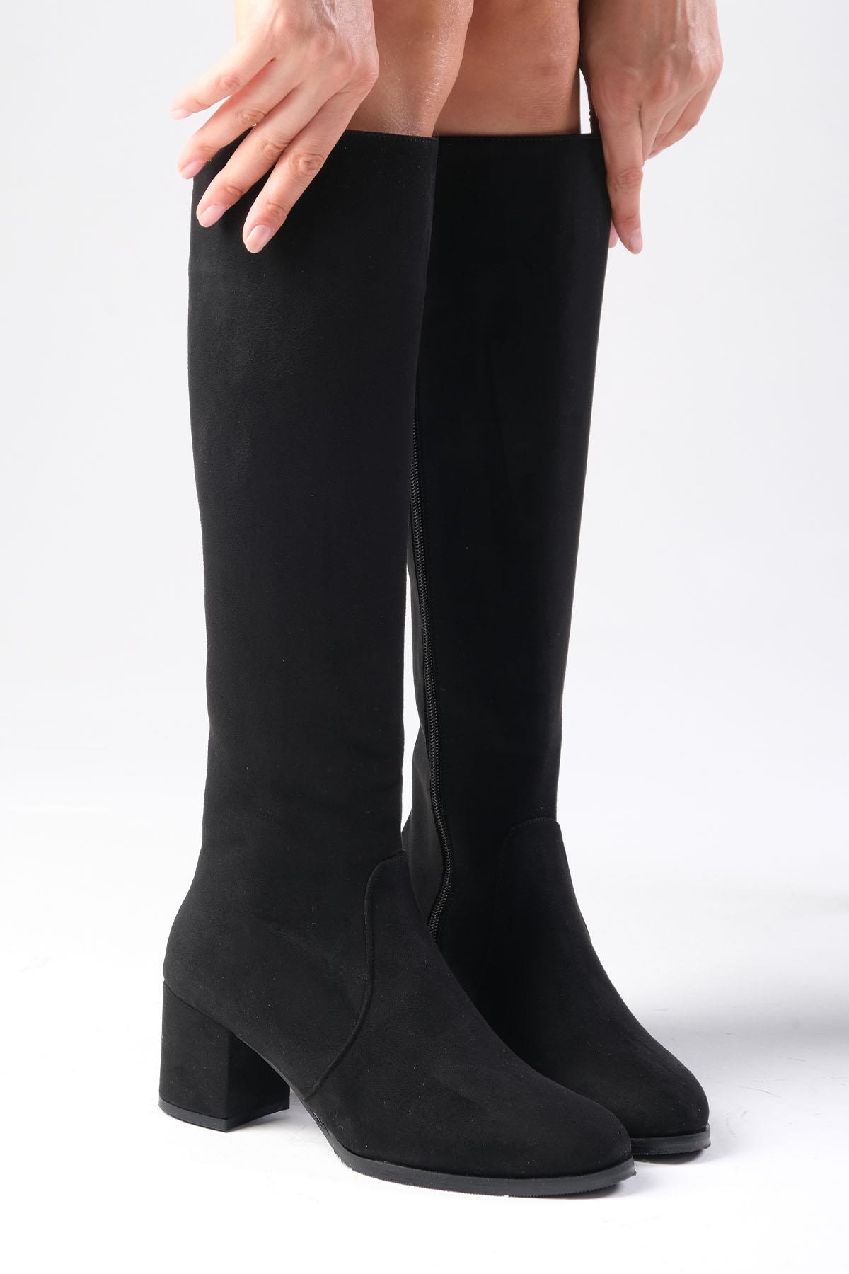 Bella Siyah Renk Süet Fermuarlı Çizme