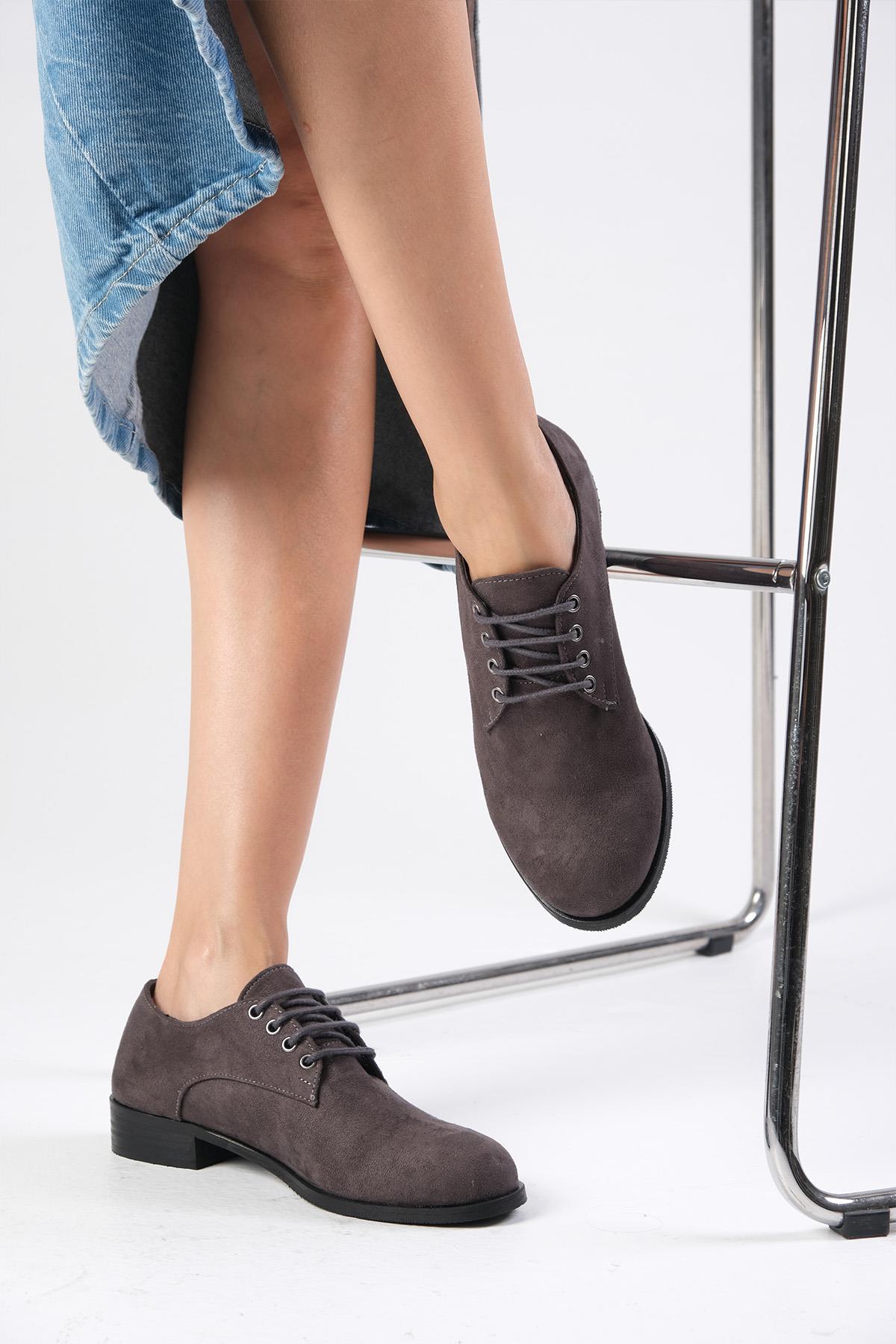 Berta Gri Renk Süet Oxford Ayakkabı