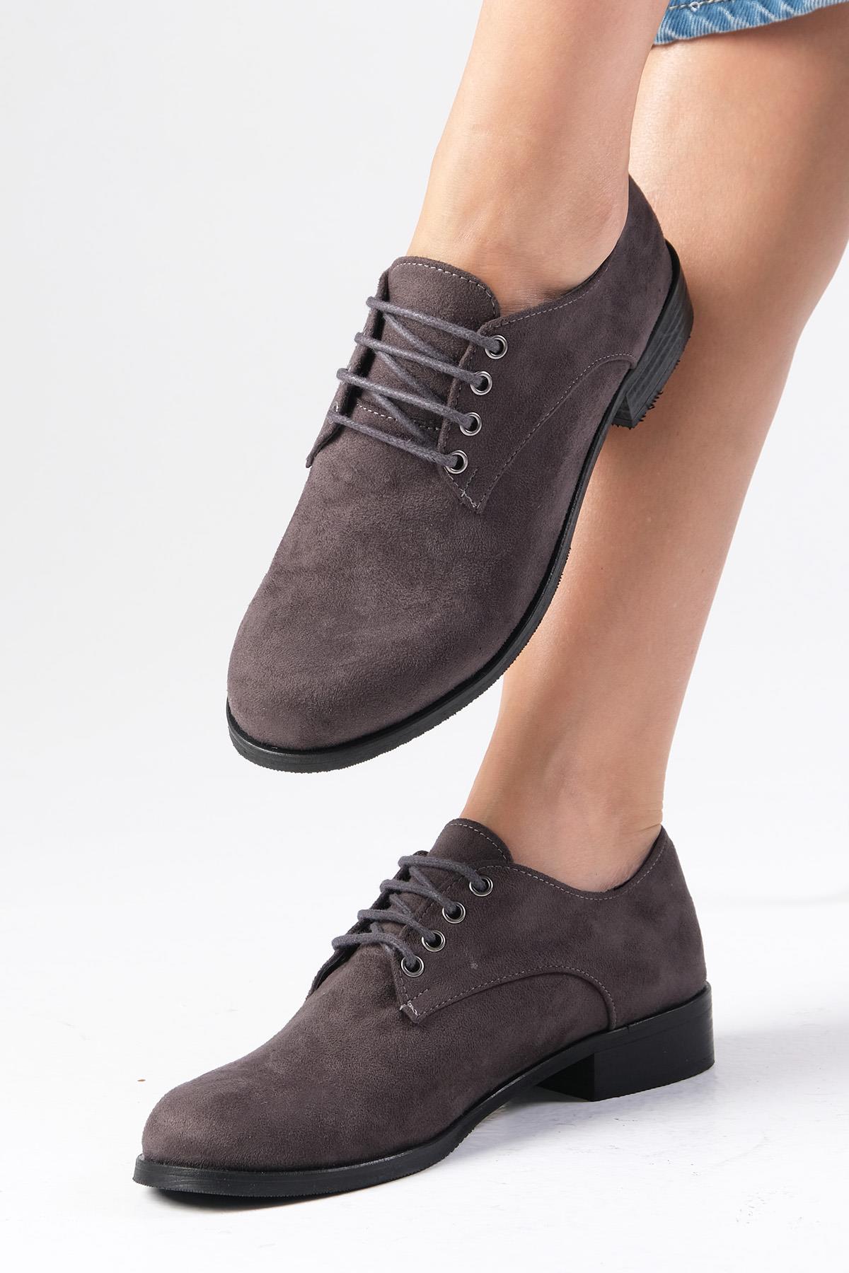 Berta Gri Renk Süet Oxford Ayakkabı