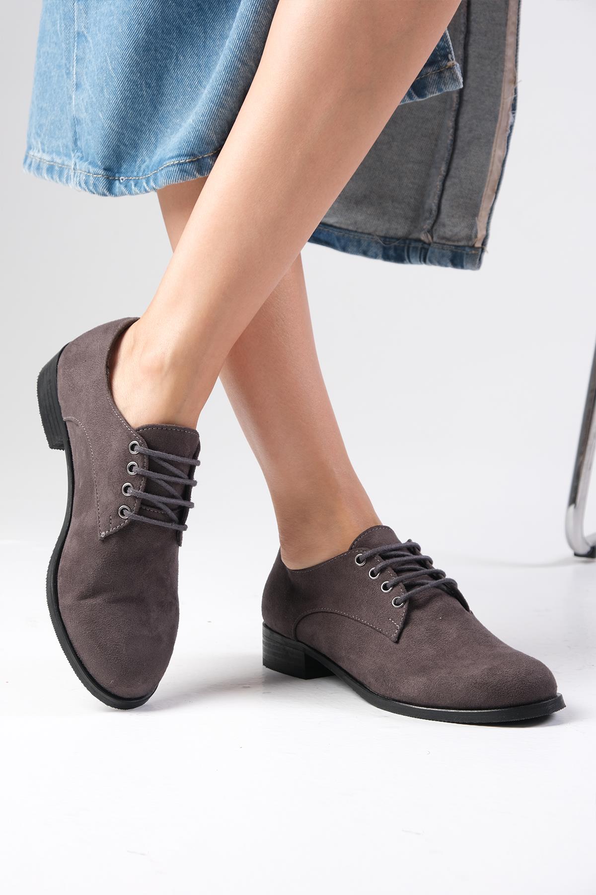 Berta Gri Renk Süet Oxford Ayakkabı