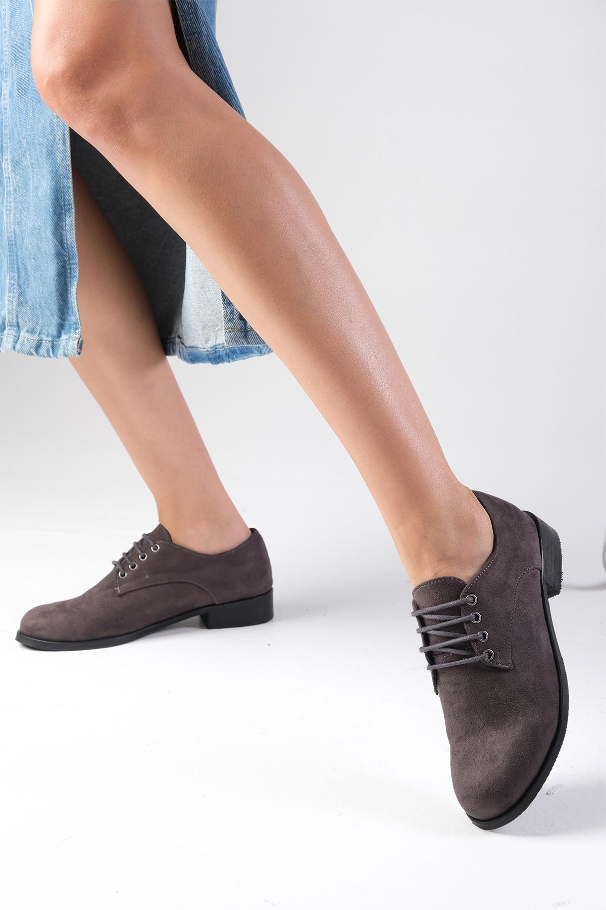 Berta Gri Renk Süet Oxford Ayakkabı