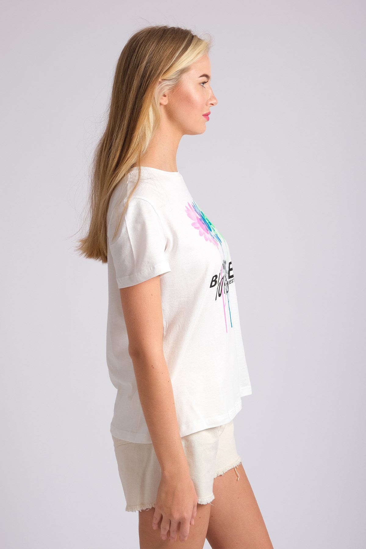 MIOROPA Beyaz Renk Baskı Desenli Kadın Tişört