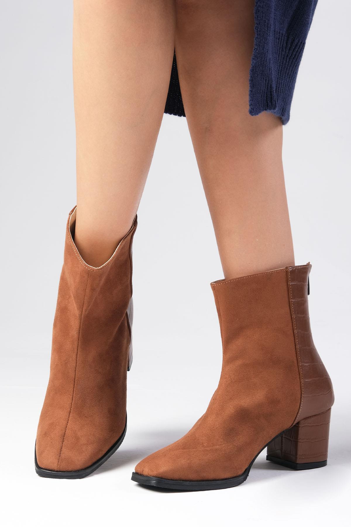 Bianca Taba Renk Kısa Topuklu Bot