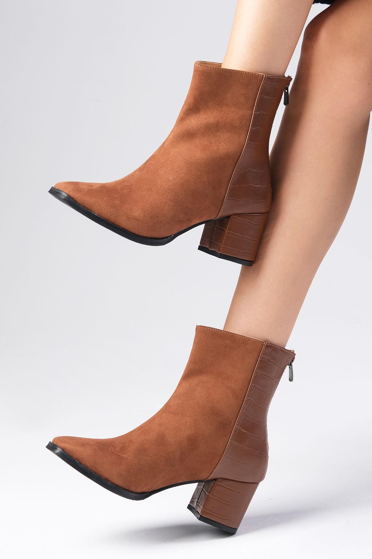 Bianca Taba Renk Kısa Topuklu Bot