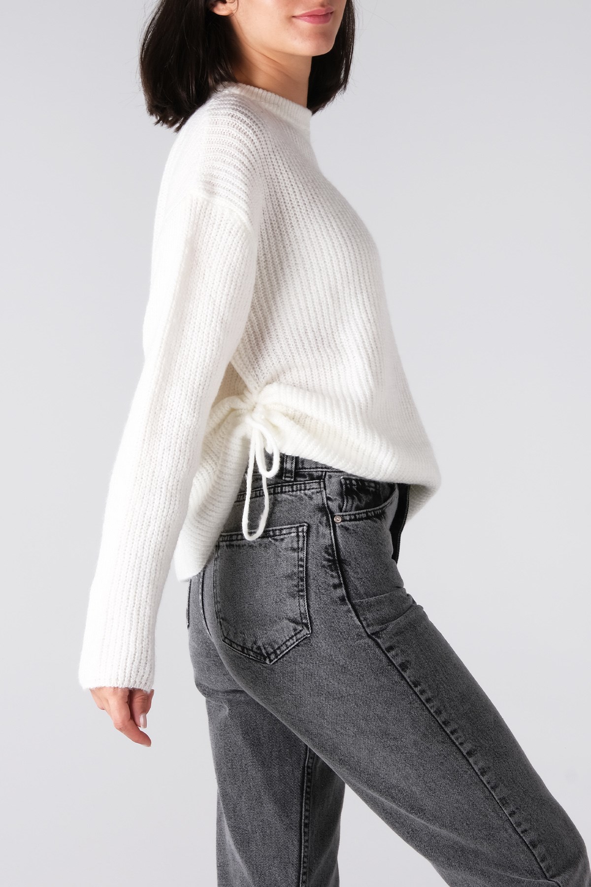 MIOROPA Bisiklet Yaka Ekru Triko Kazak