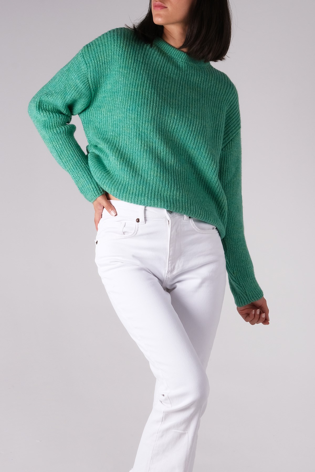 MIOROPA Bisiklet Yaka Yeşil Triko Kazak