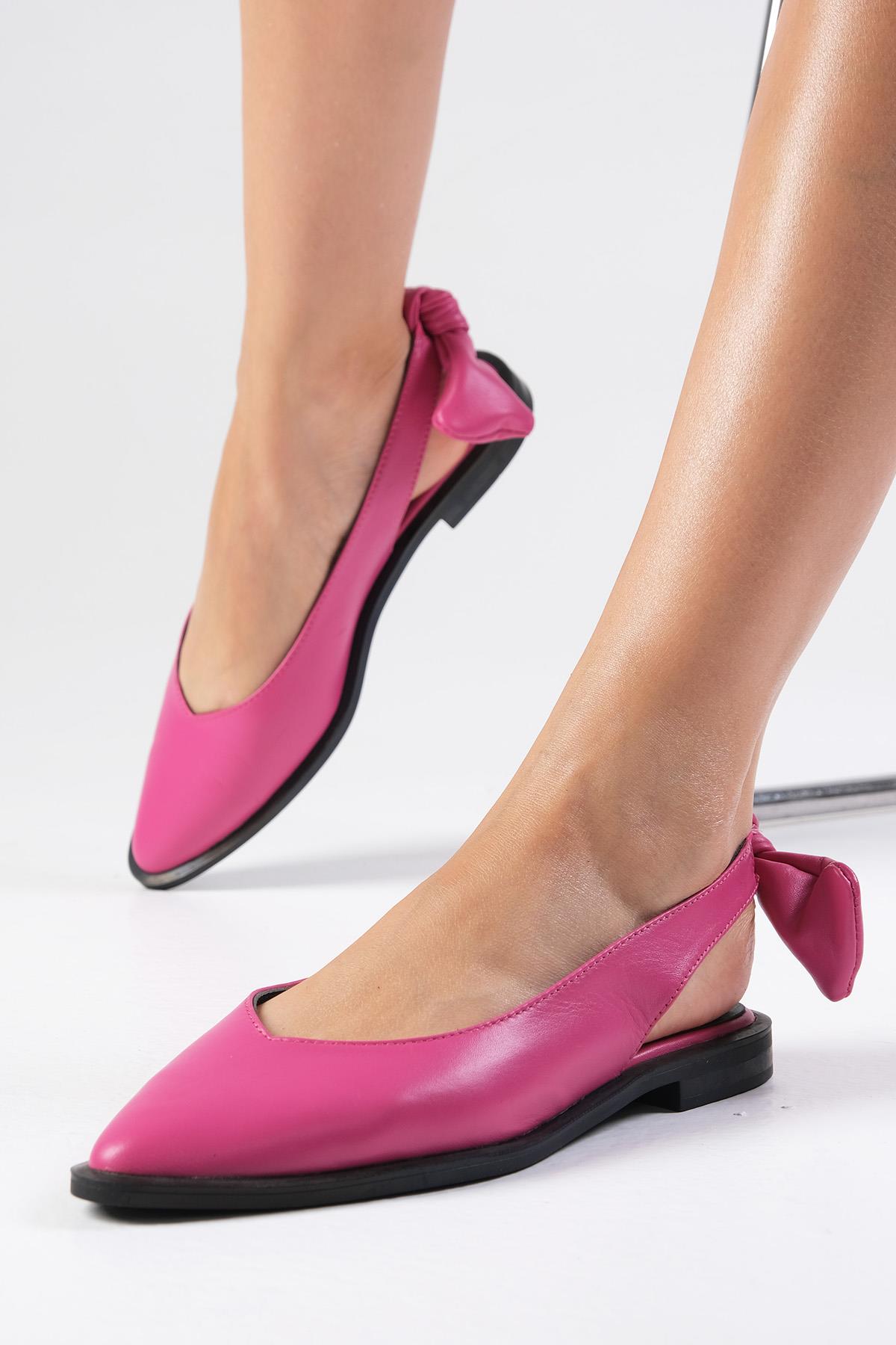 Bonny Hakiki Deri Fuşya Fiyonklu Babet