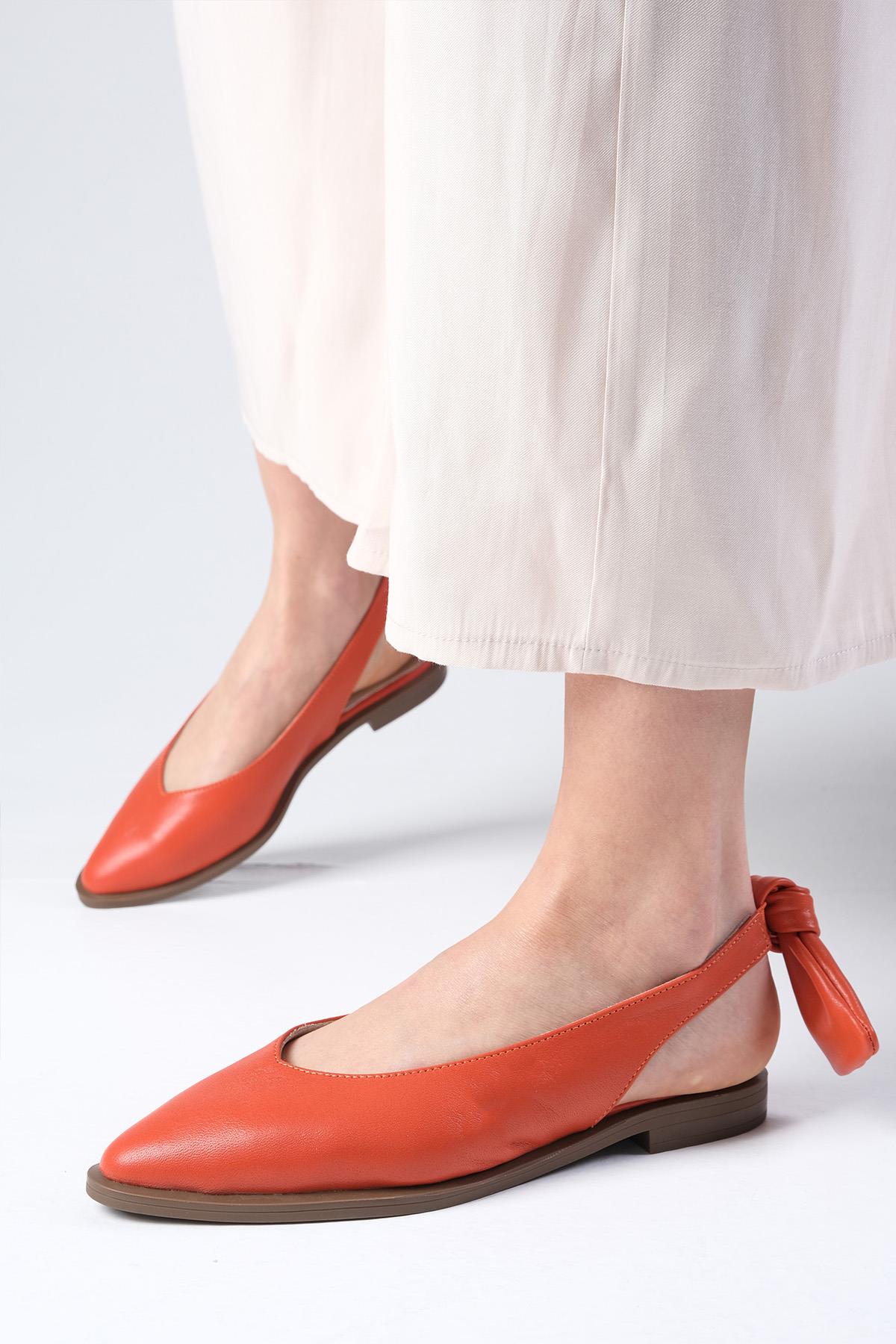 Bonny Hakiki Deri Turuncu Fiyonklu Babet