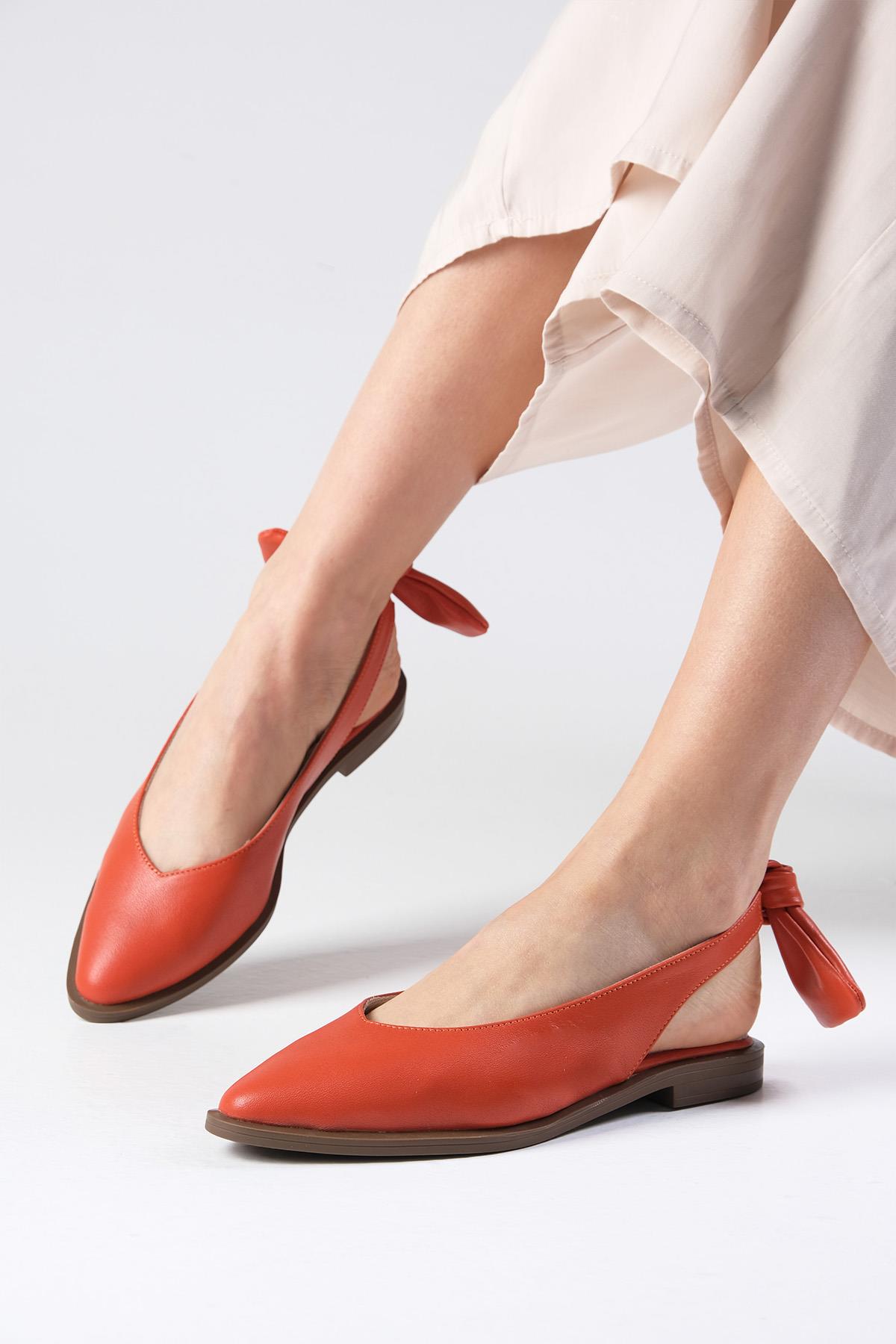 Bonny Hakiki Deri Turuncu Fiyonklu Babet