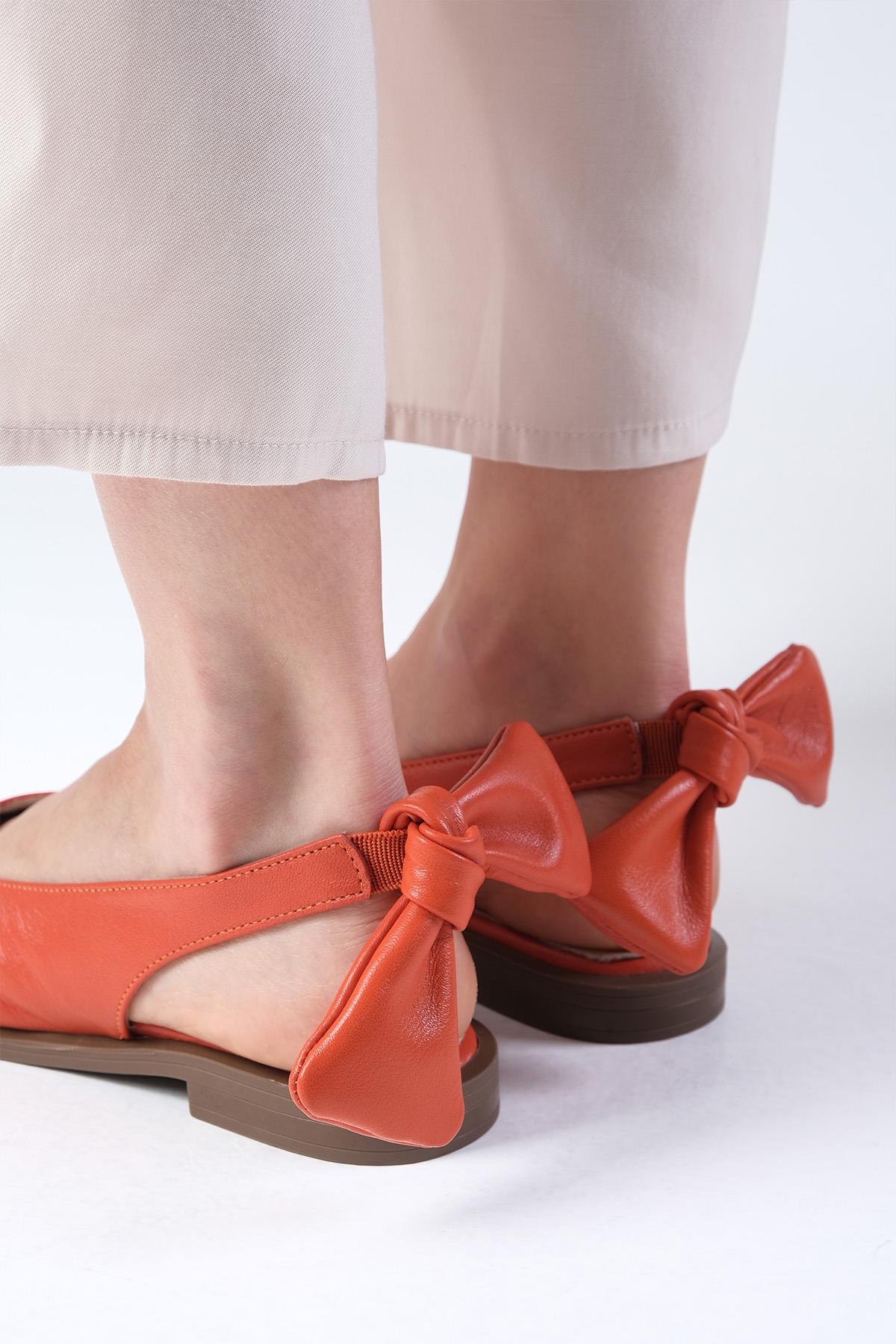 Bonny Hakiki Deri Turuncu Fiyonklu Babet