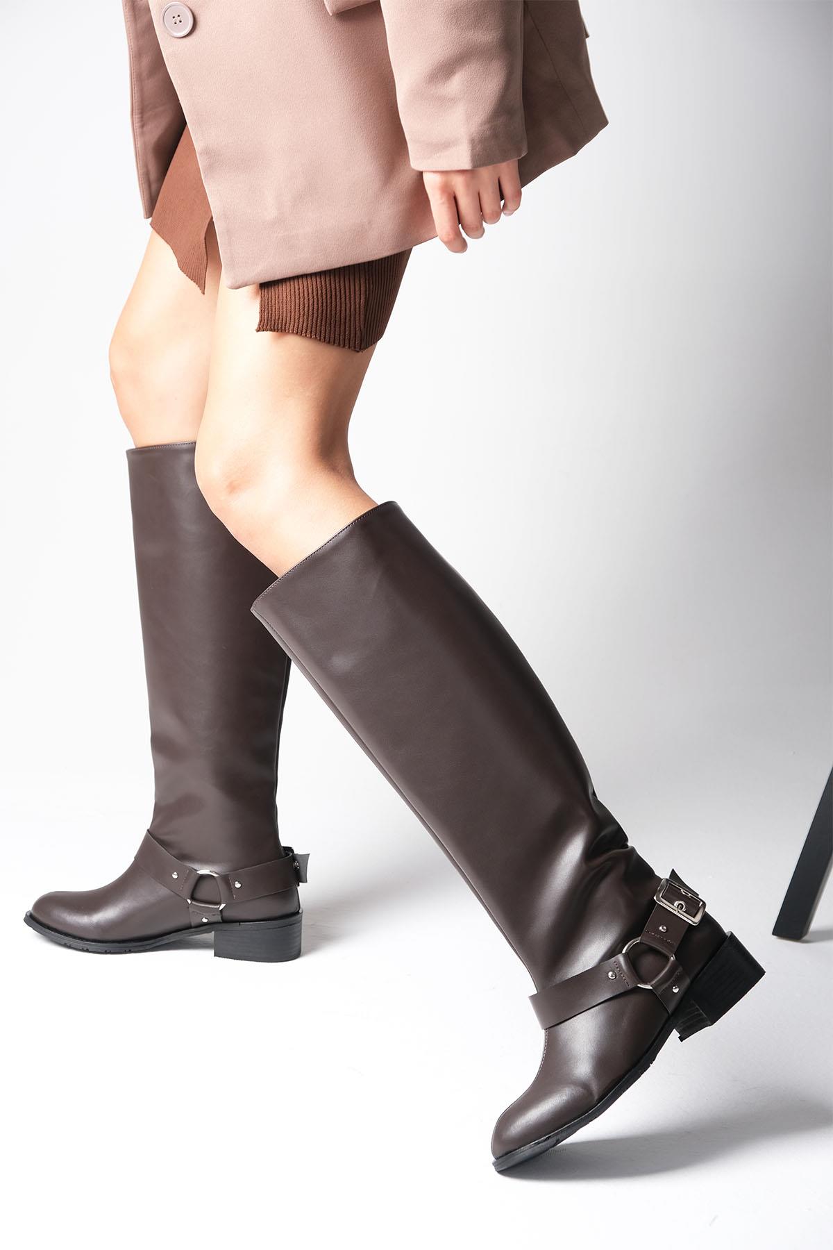 Brielle Kahverengi Fermuarsız Biker Çizme