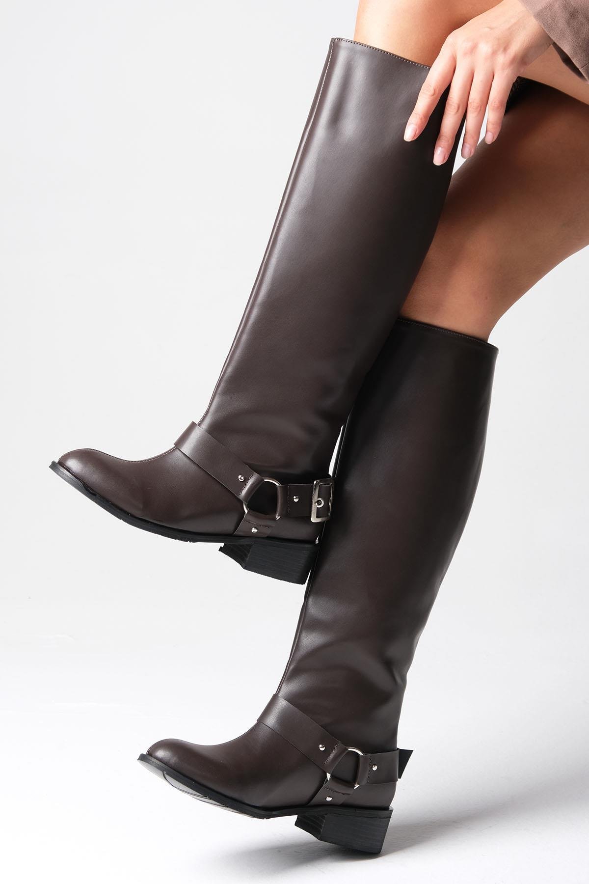 Brielle Kahverengi Fermuarsız Biker Çizme