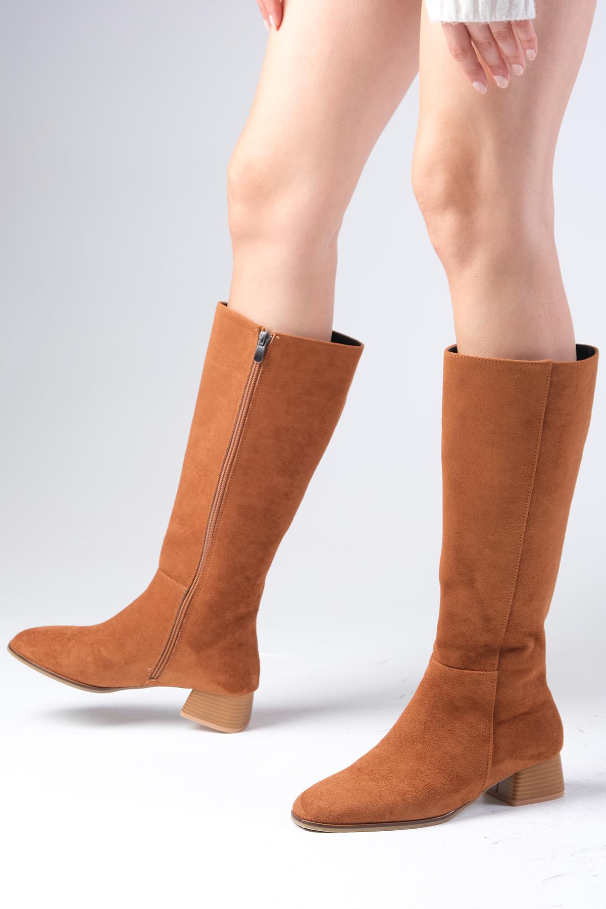 Briony Taba Renk Süet Küt Burun Fermuarlı Çizme