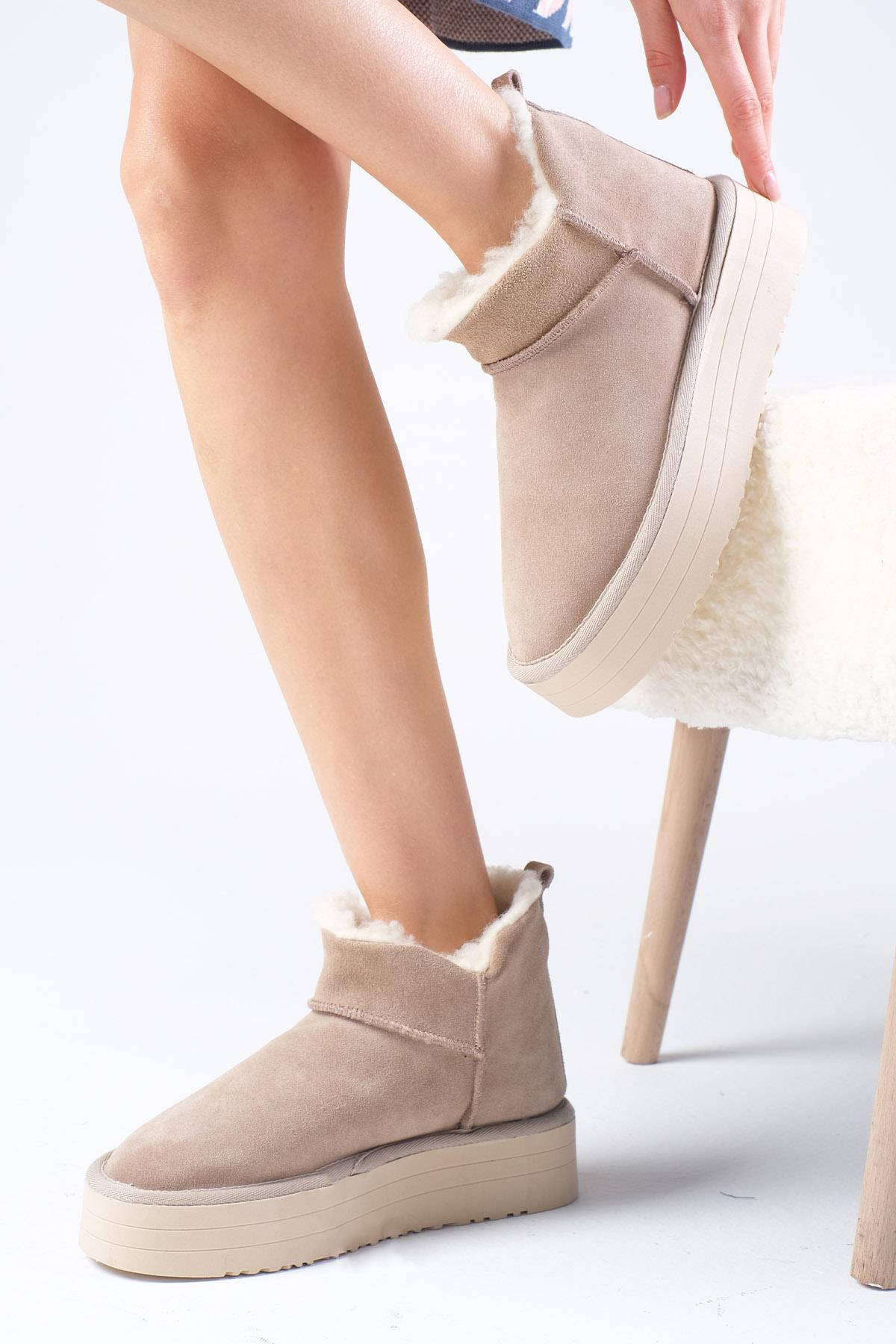 Bronte Hakiki Süet Bej Renk Ugg Bot