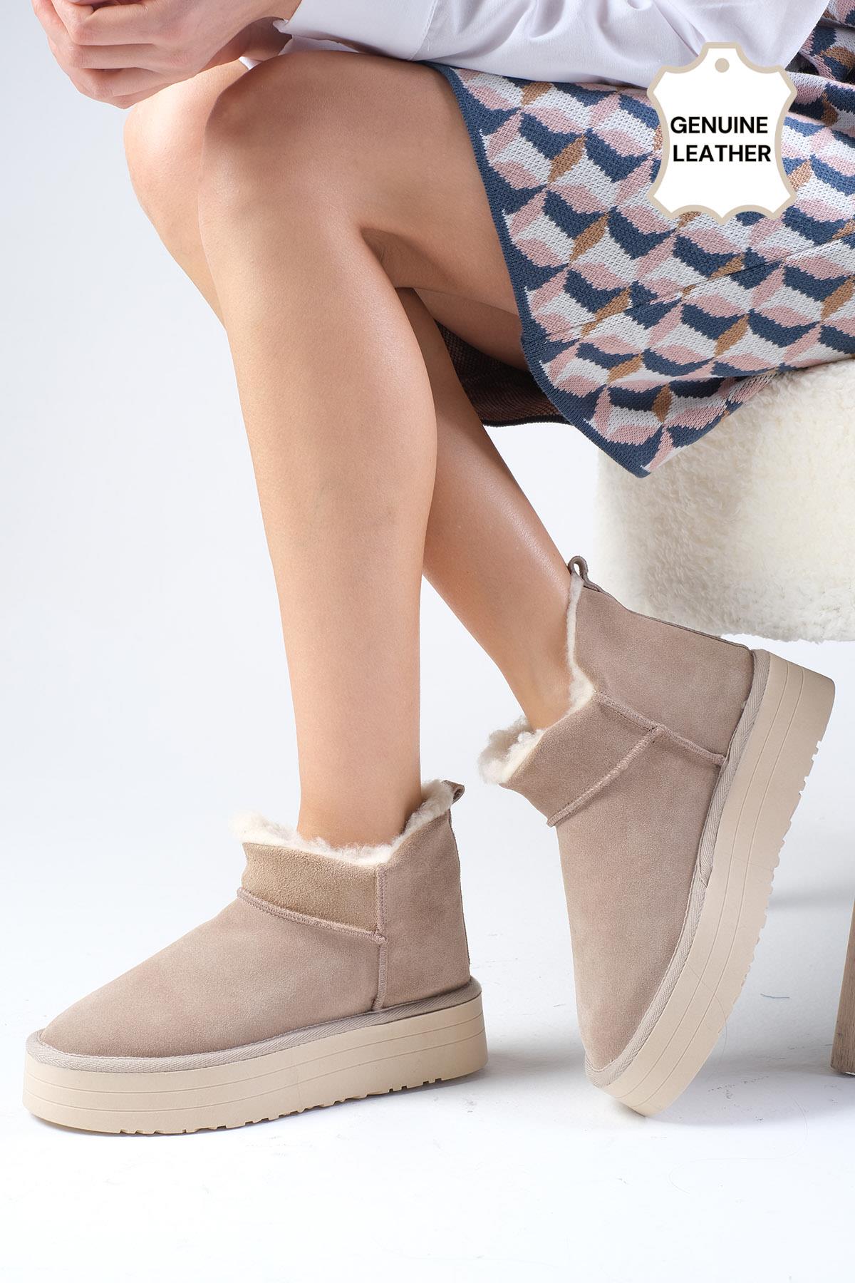 Bronte Hakiki Süet Bej Renk Ugg Bot