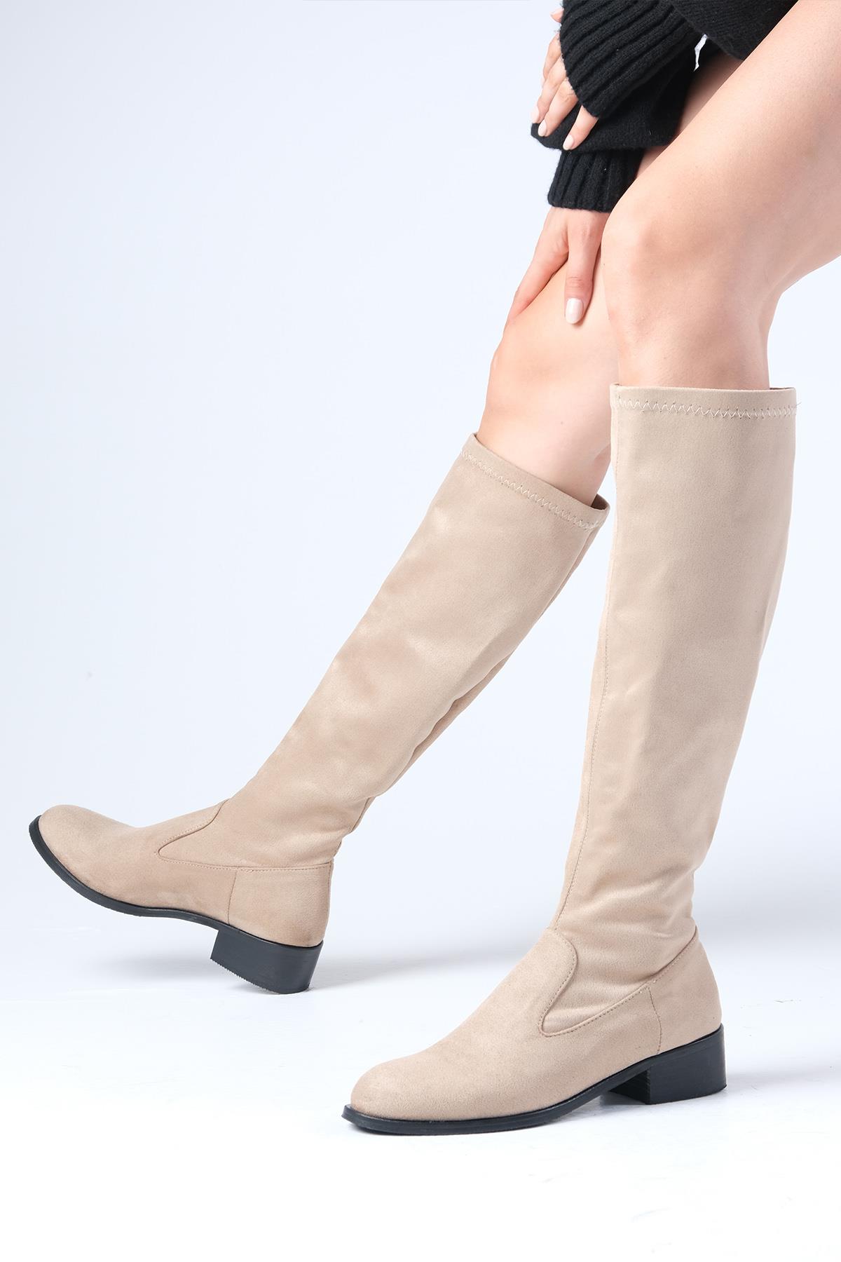 Brooklyn Bej Renk Süet Streç Çizme