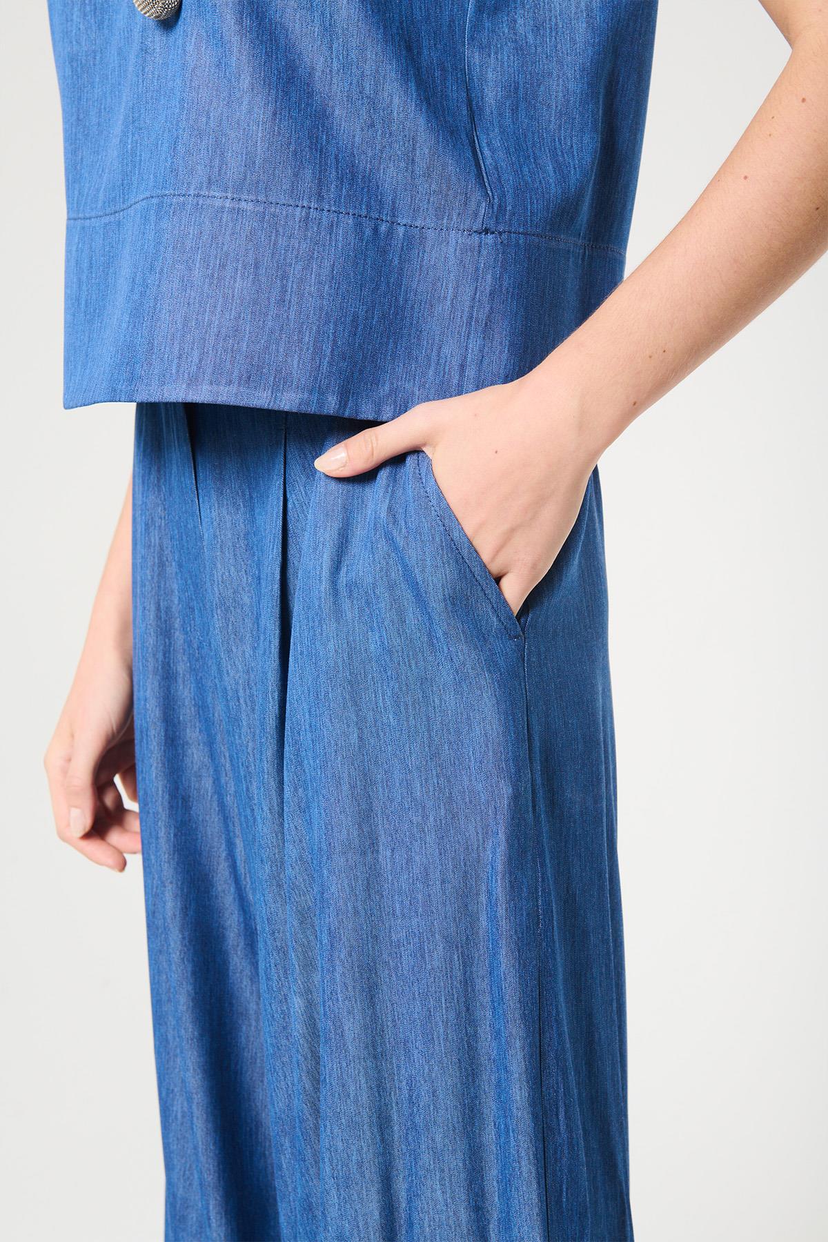 Denim Görünümlü Palazzo Pantolon