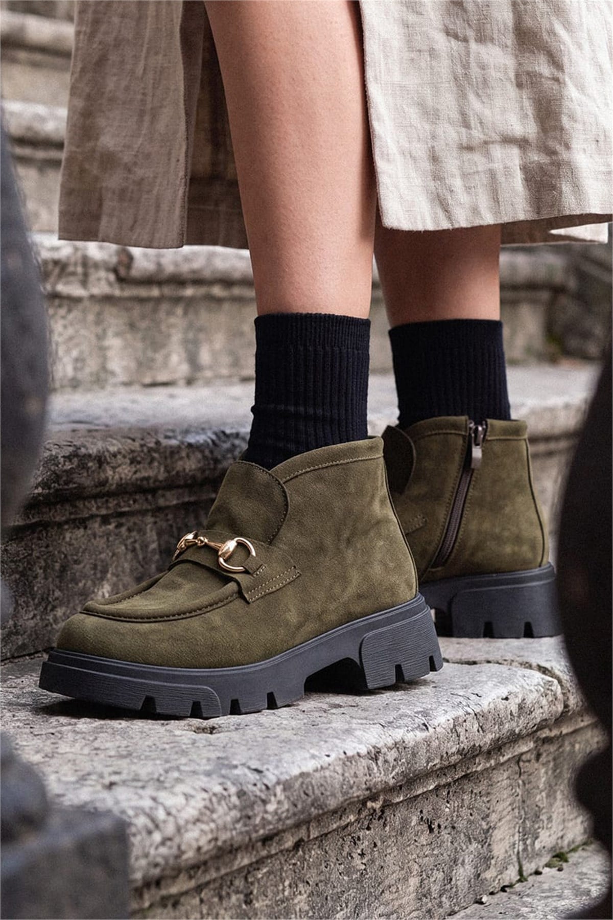 Marsha Haki Renk Toka Detaylı Loafer Bot