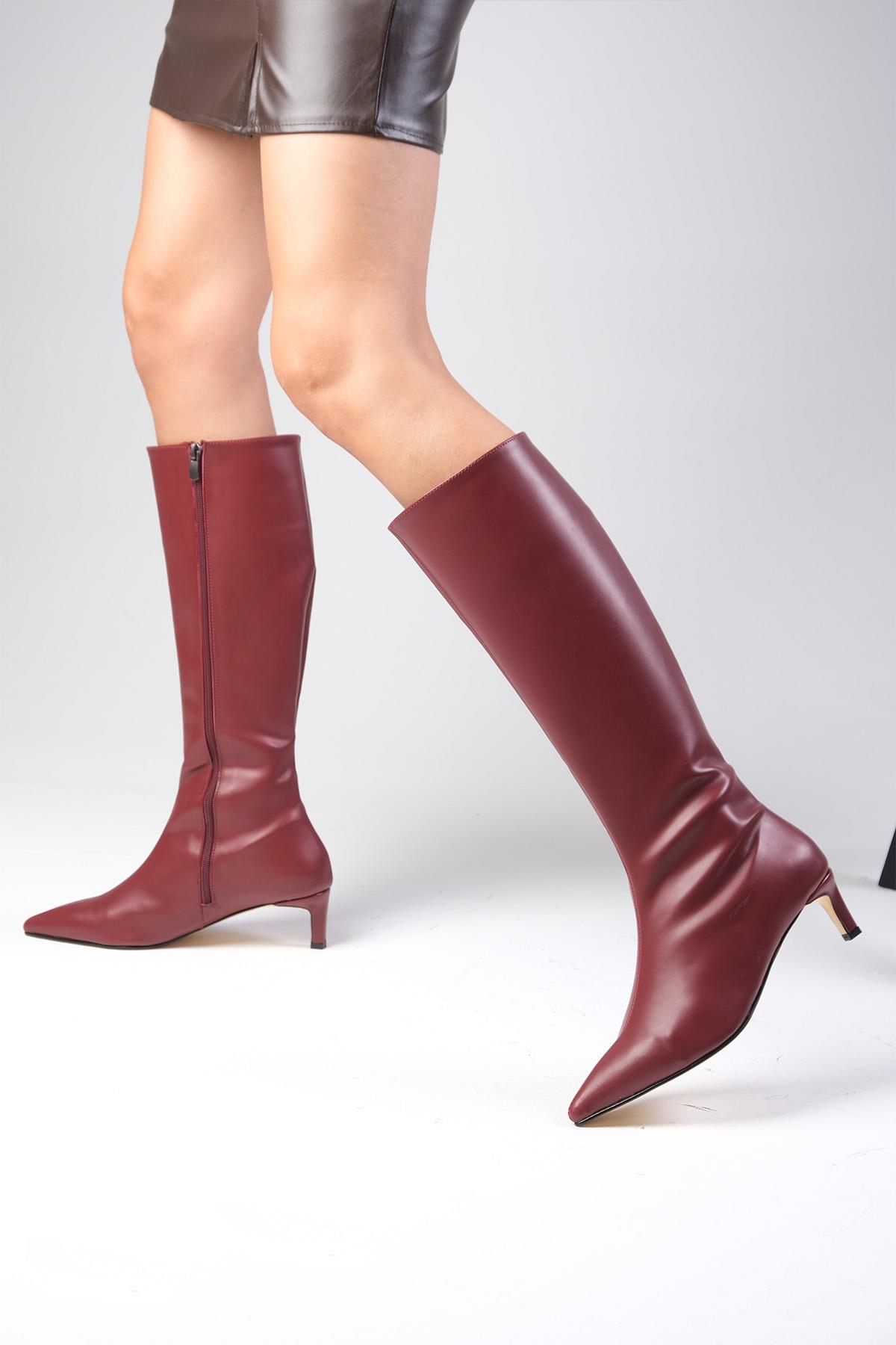 Carolina Bordo Renk Kısa Topuklu Çizme