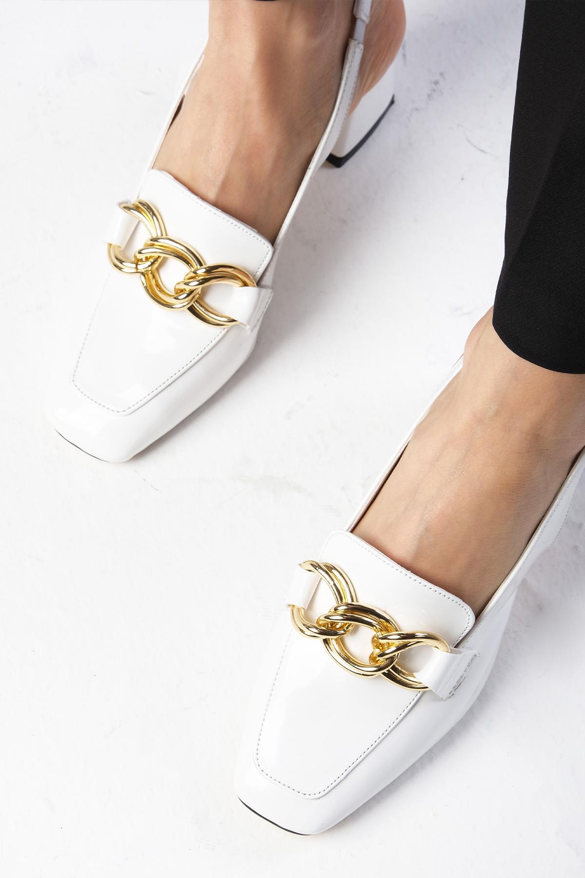 Corinne Beyaz Renk Rugan Topuklu Ayakkabı