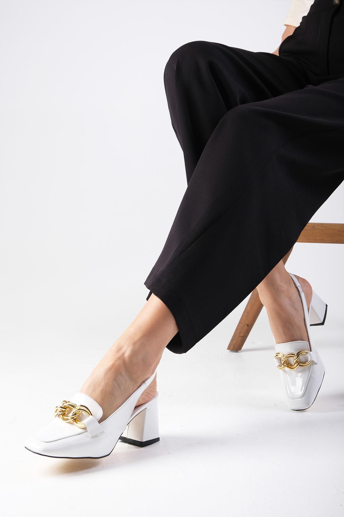 Corinne Beyaz Renk Rugan Topuklu Ayakkabı