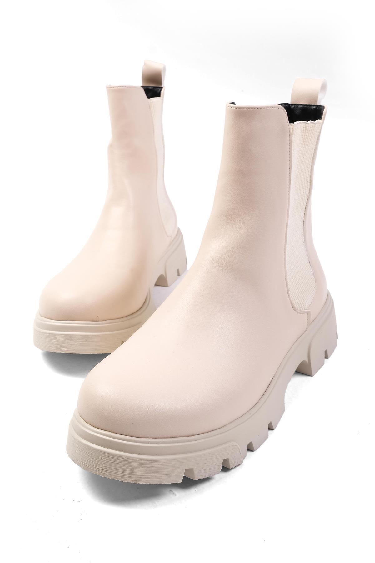 Debora Bej Renk Kalın Tabanlı Lastikli Bot