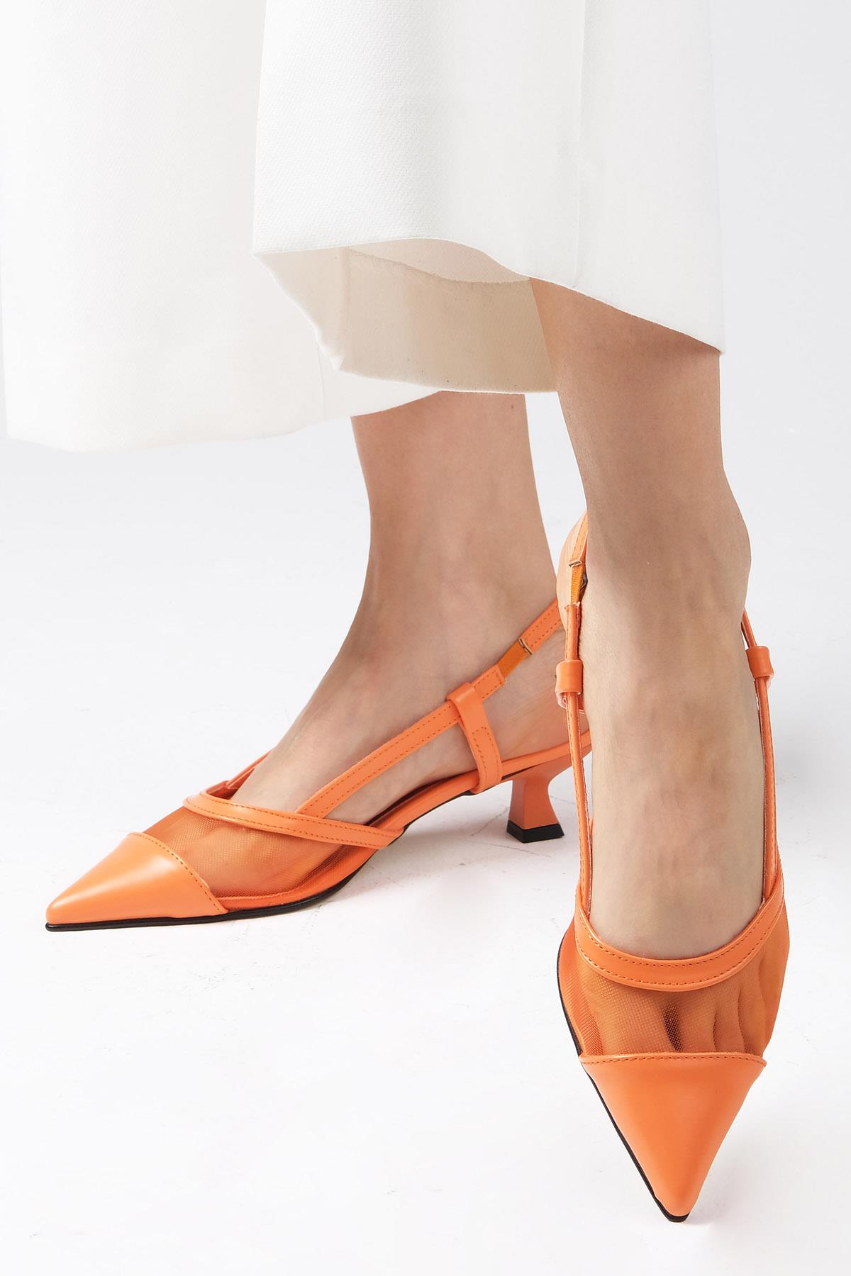 Diane Turuncu Renk Kısa Topuklu Ayakkabı
