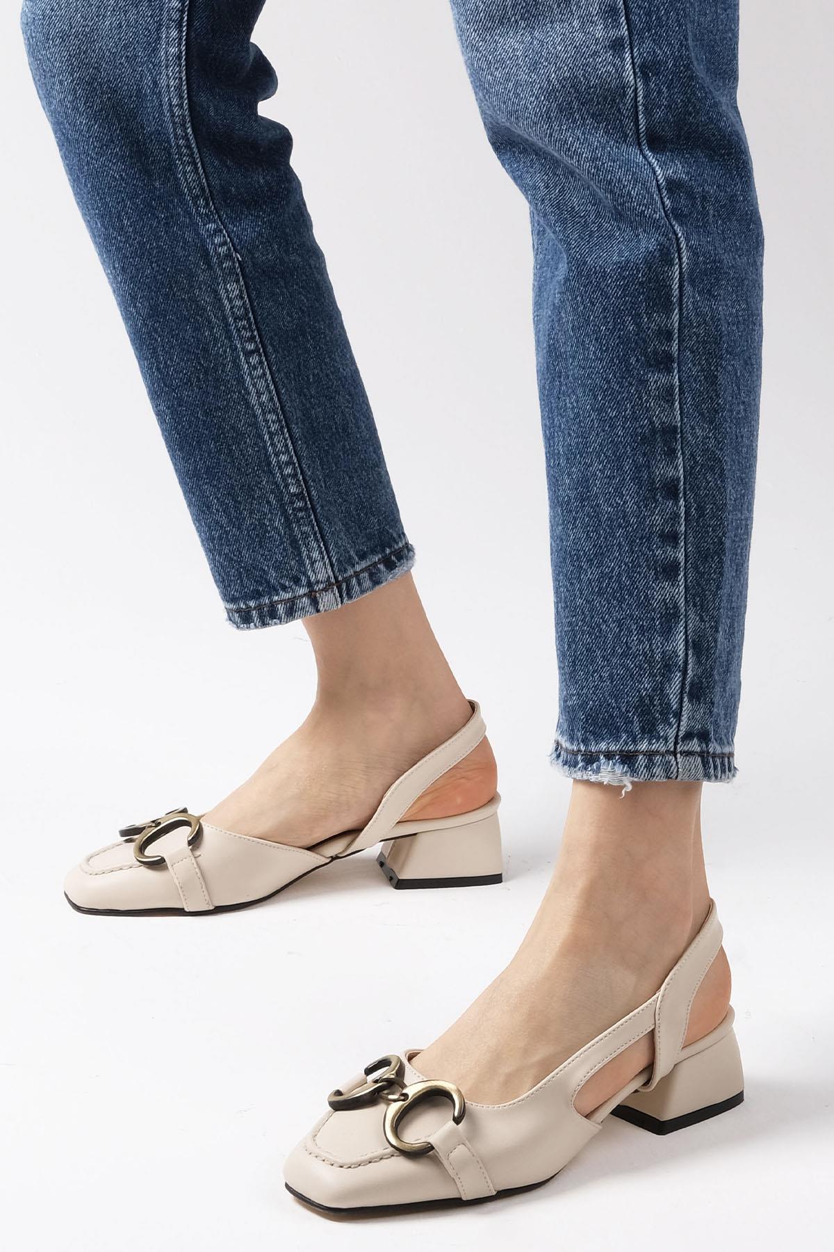 Dita Bej Renk Kısa Topuklu Ayakkabı