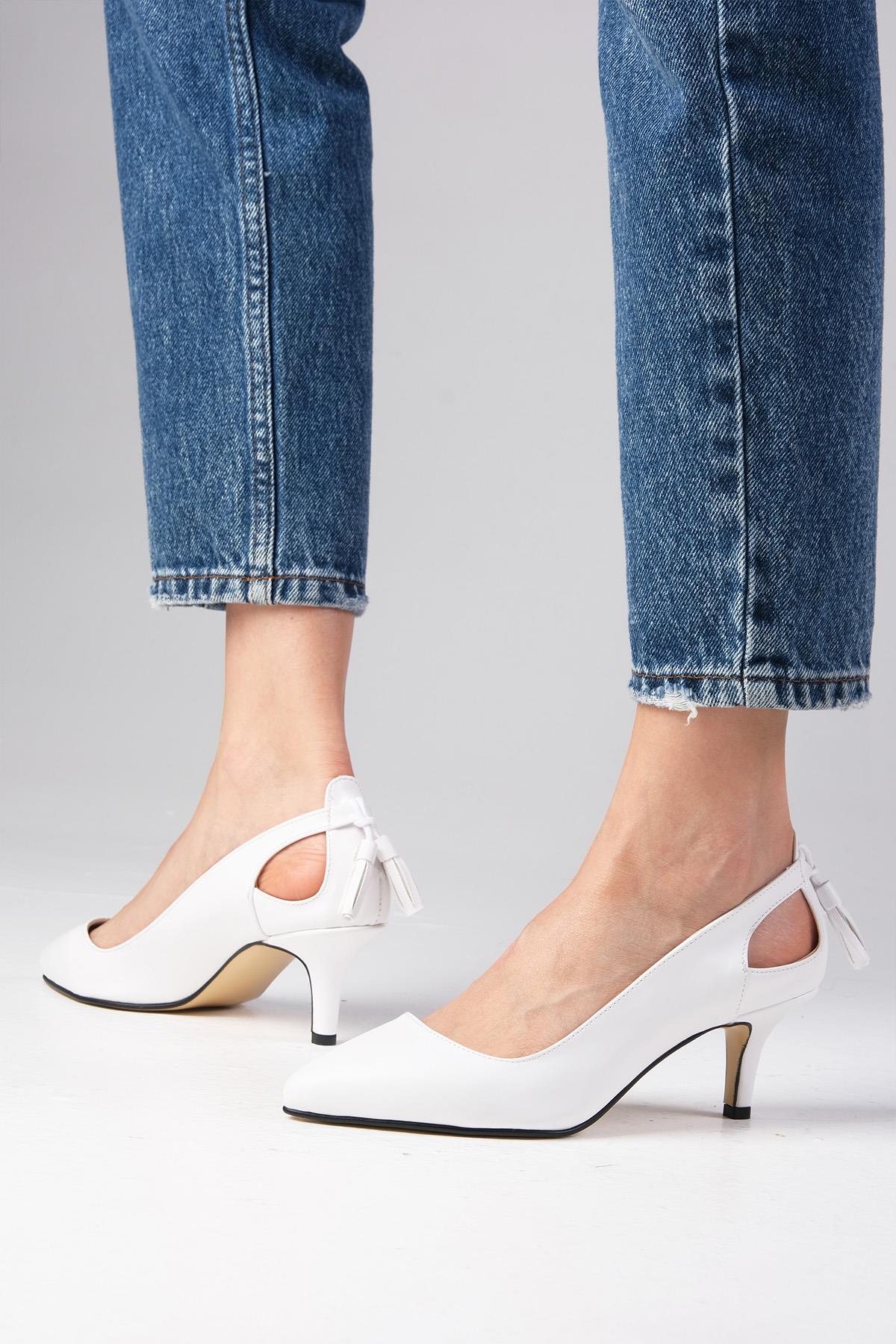 Drop Beyaz Renk Topuklu Ayakkabı