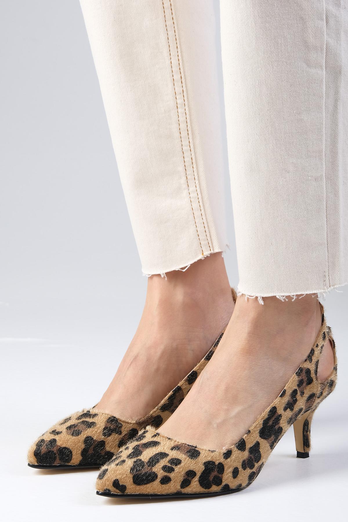 Drop Leopar Desenli Topuklu Ayakkabı
