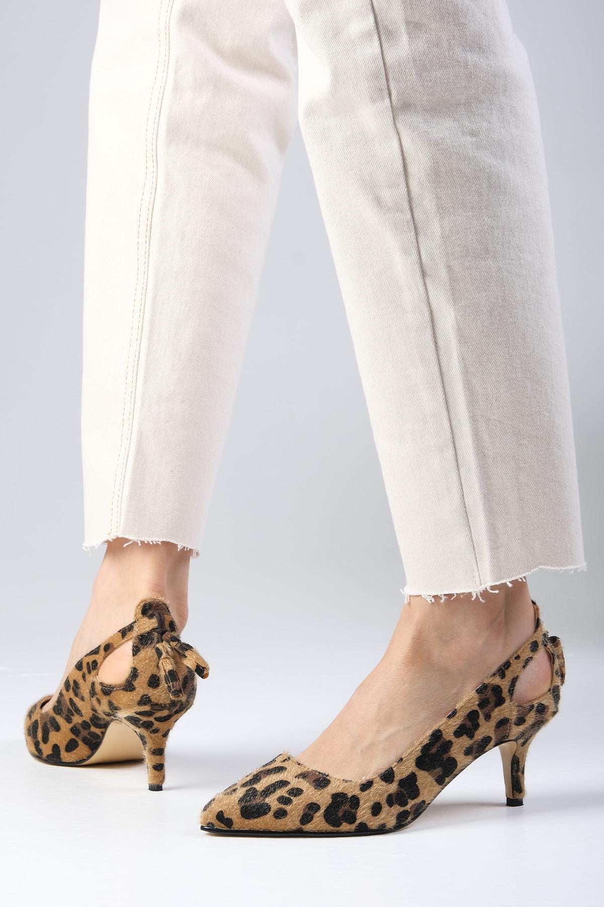 Drop Leopar Desenli Topuklu Ayakkabı