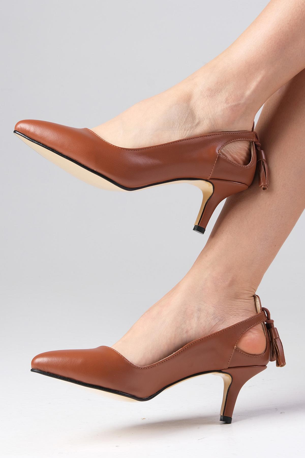 Drop Taba Renk Topuklu Ayakkabı