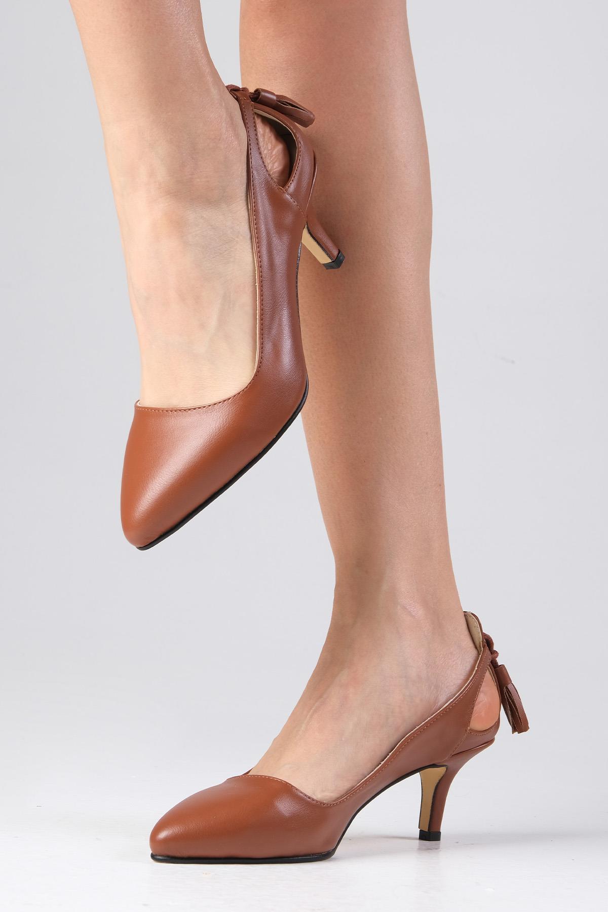 Drop Taba Renk Topuklu Ayakkabı