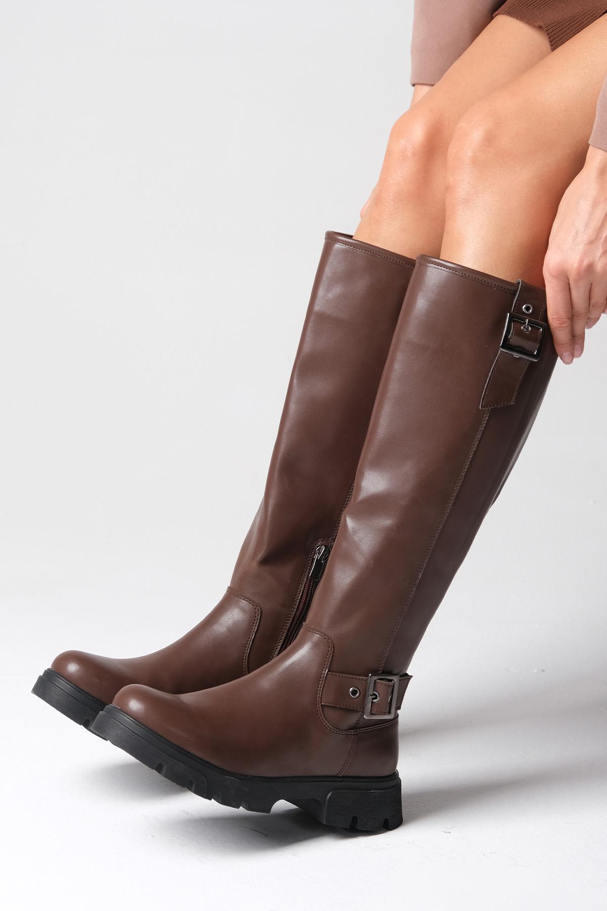 Edith Kahverengi Kalın Tabanlı Çizme