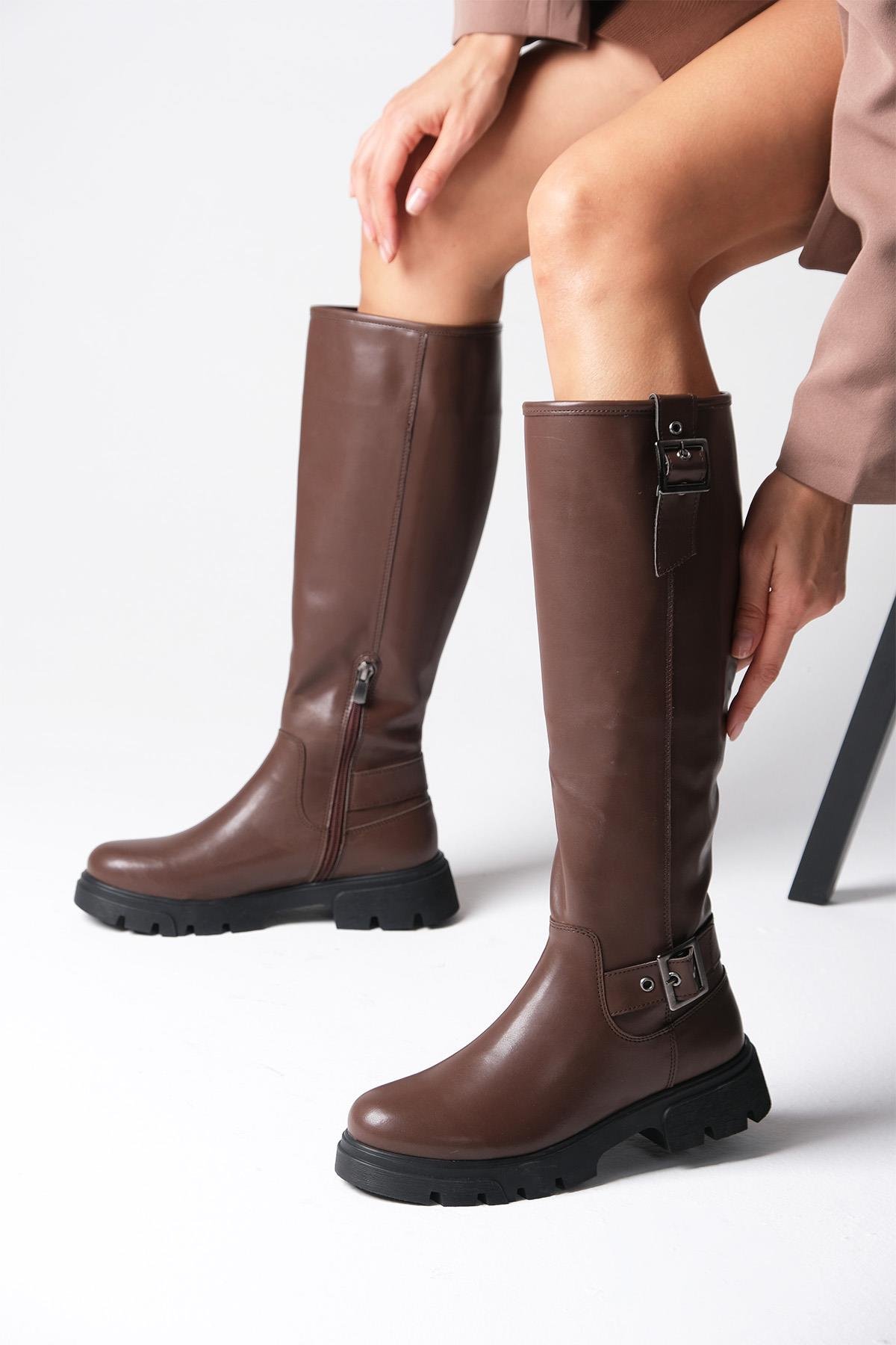 Edith Kahverengi Kalın Tabanlı Çizme