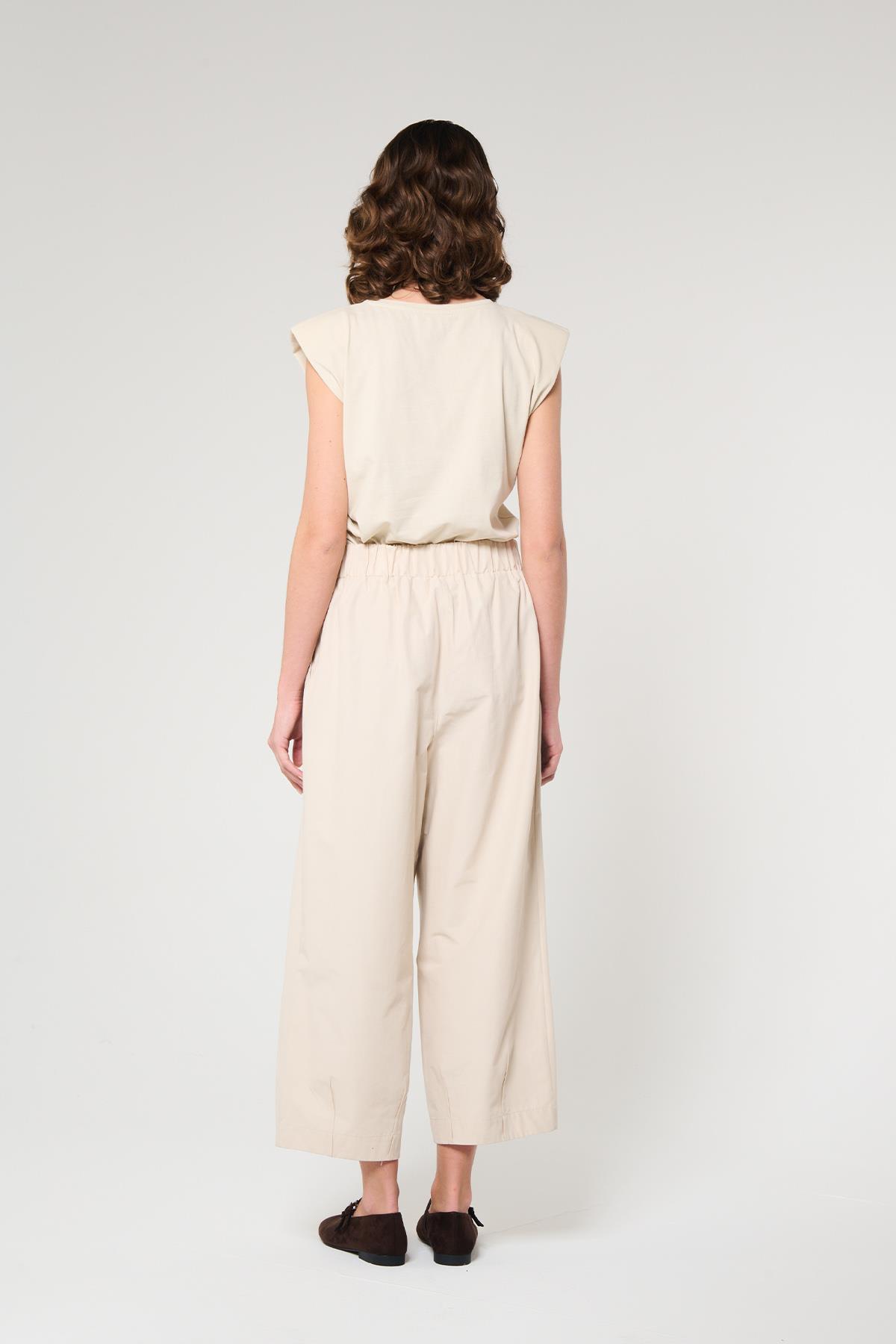 Ekru Renk Crop Pantolon